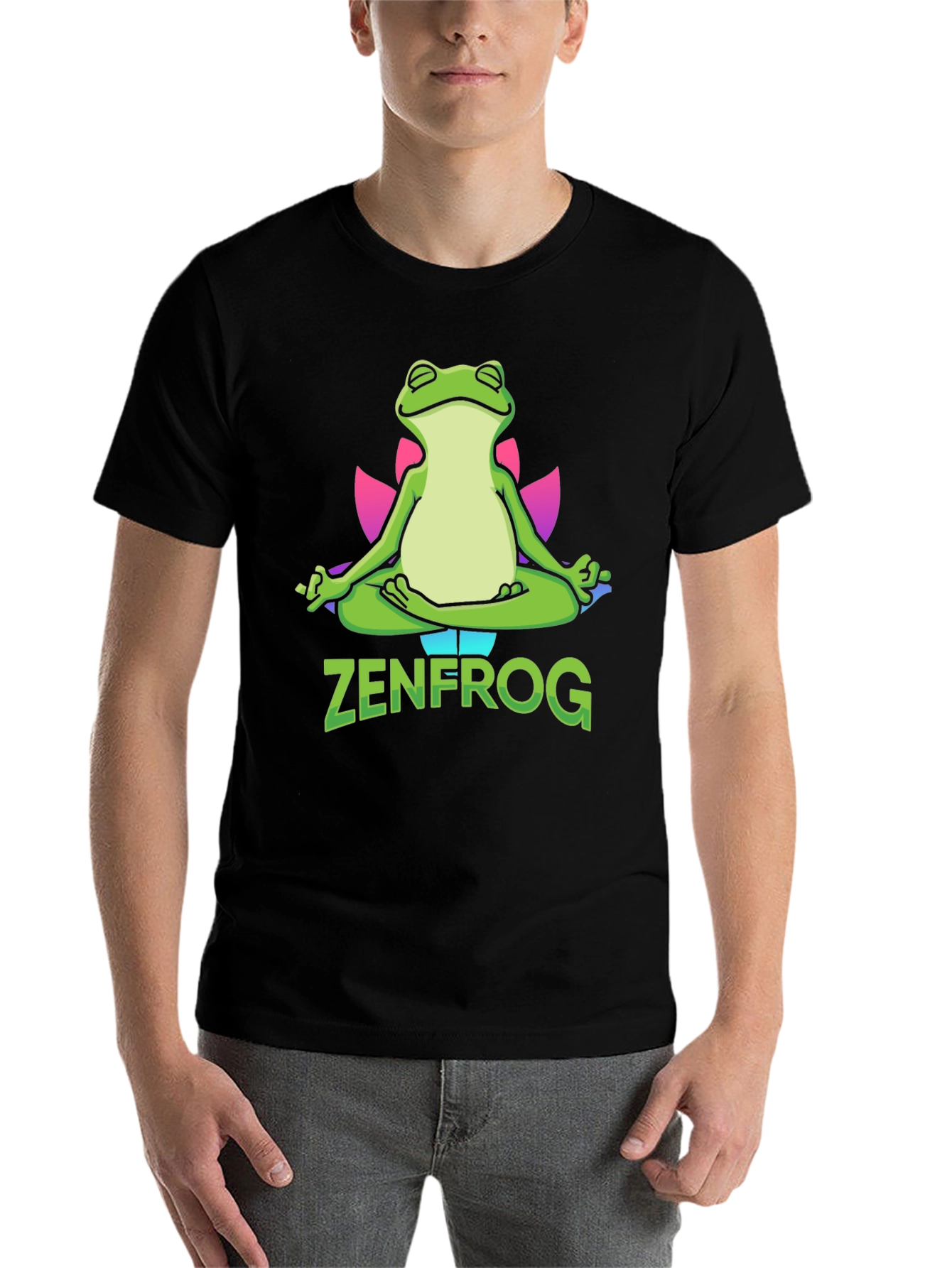 Black Zen Frog Graphic T-Shirt - Meditating Amphibian Tee view 7