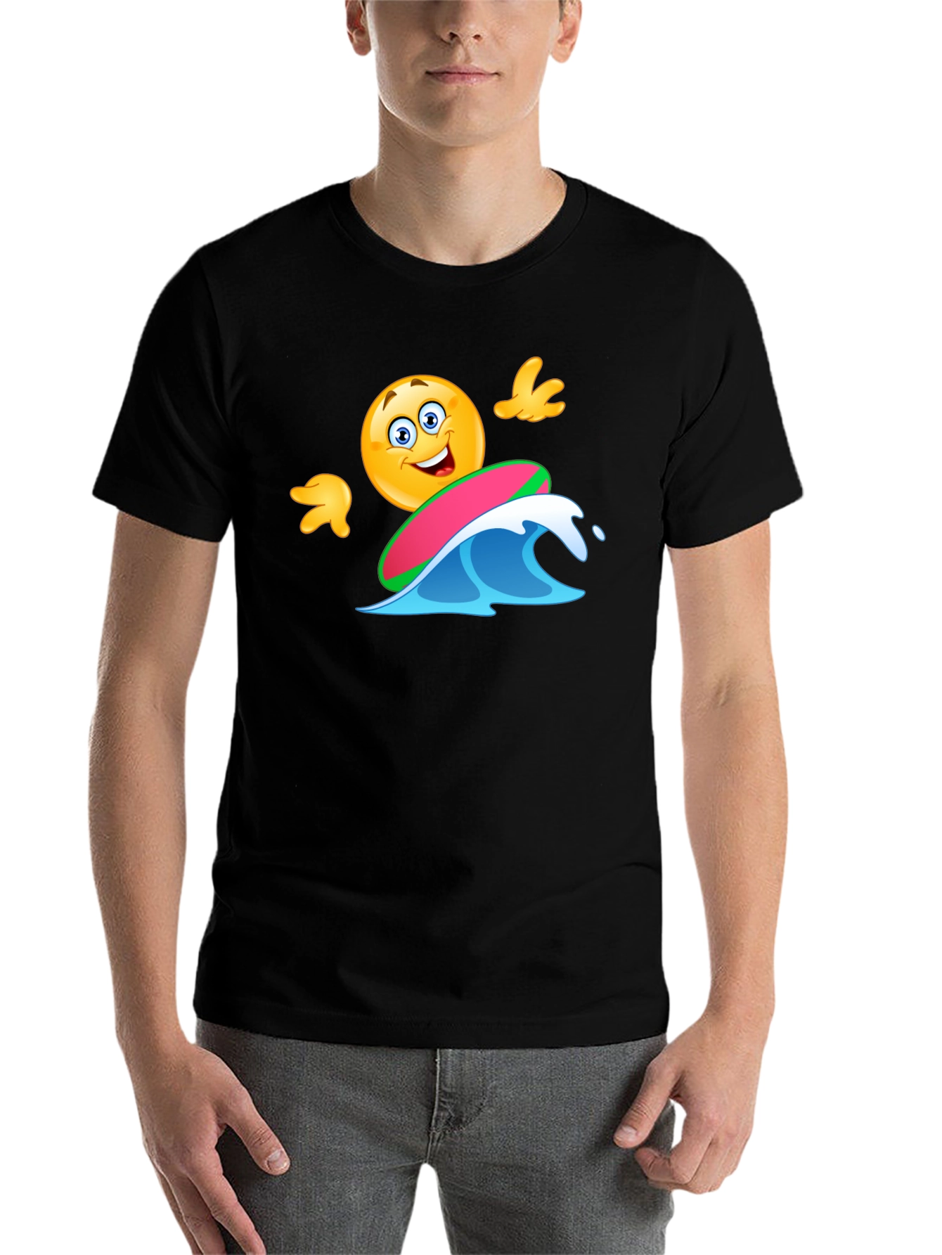 Black Surfing Emoji T-Shirt - Fun Graphic Tee view 7