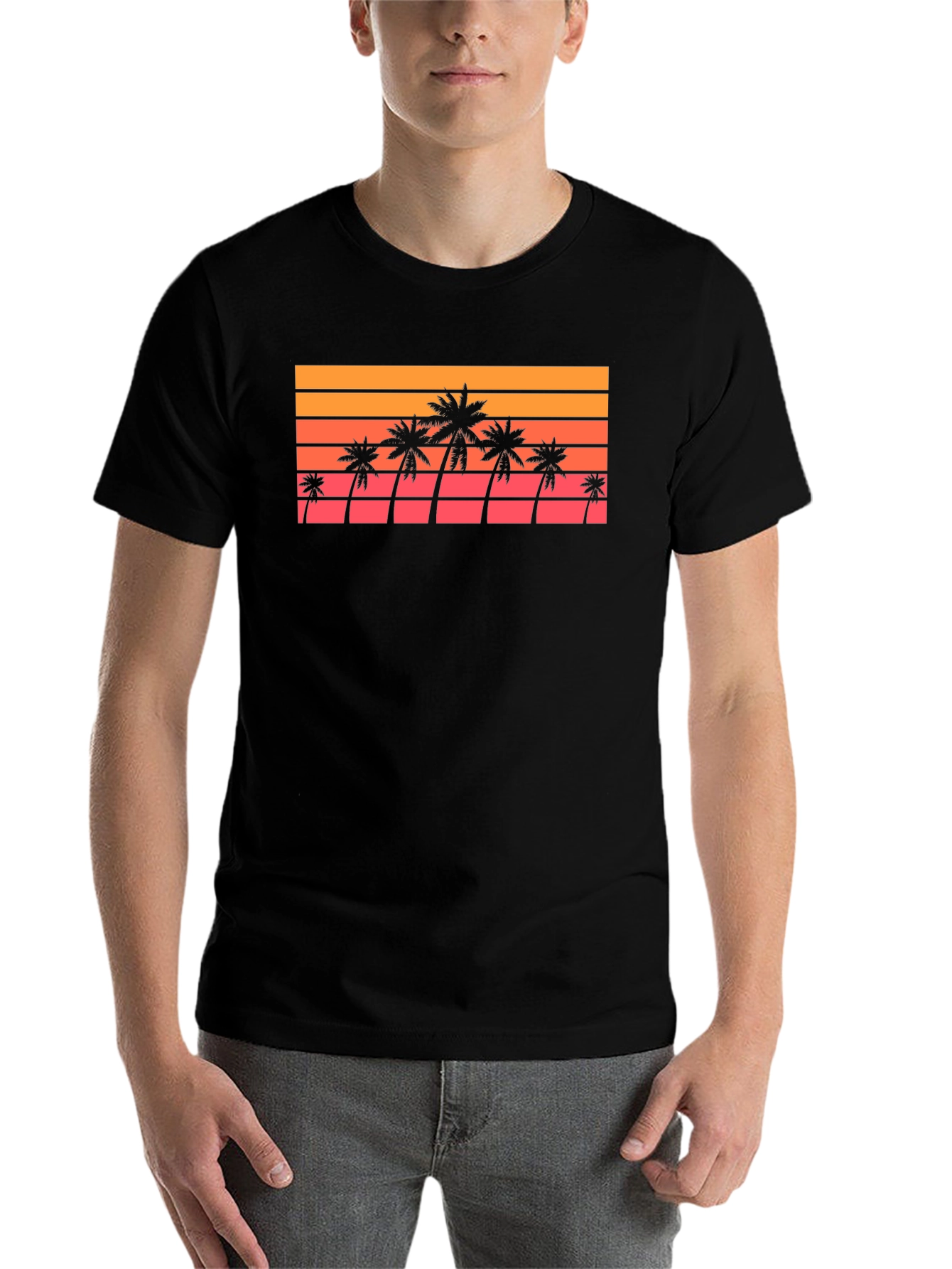 Black Retro Palm Tree Sunset T-Shirt view 7