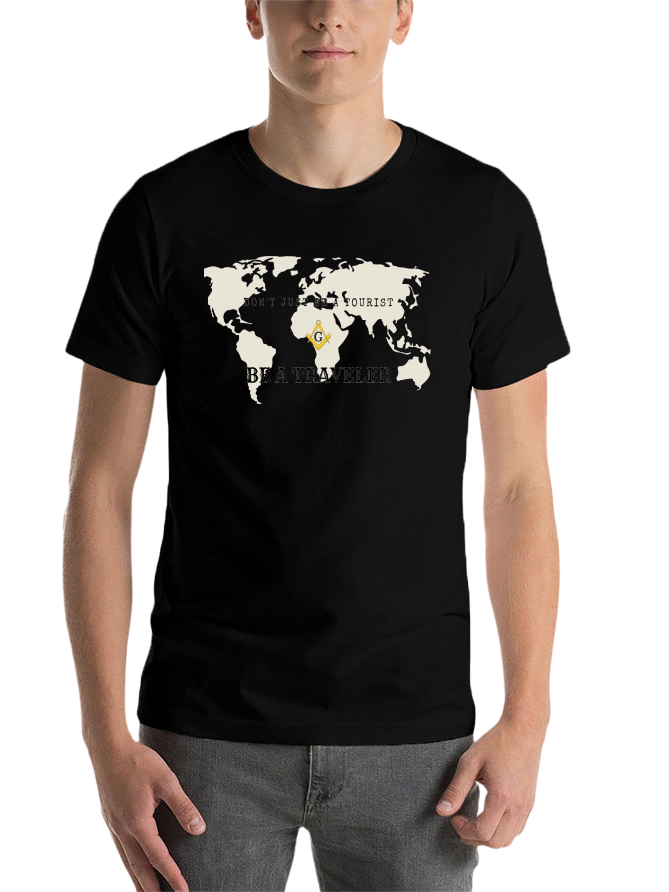 Black Traveler's World Map Graphic Tee view 7