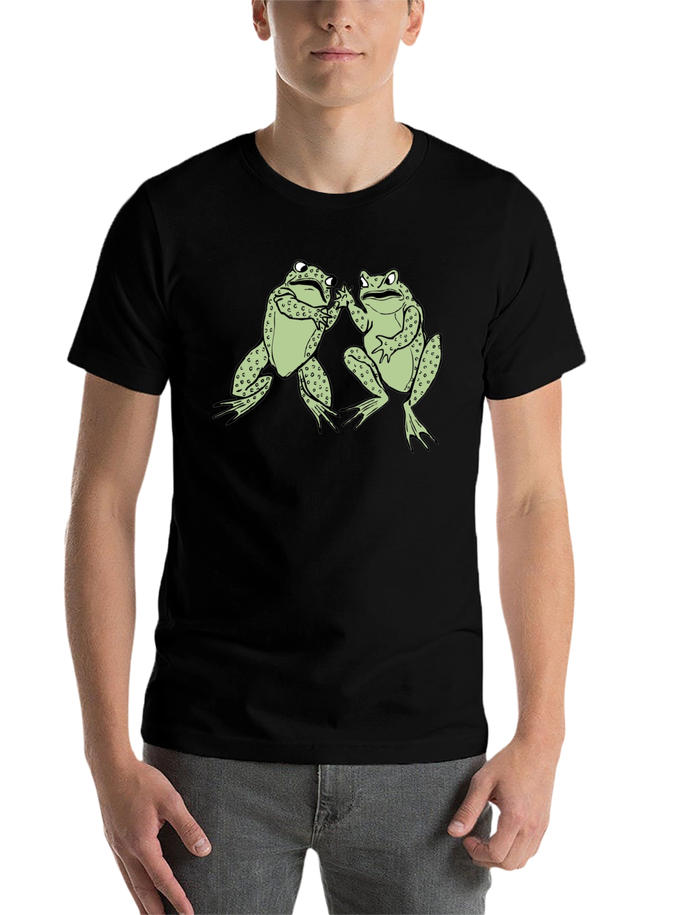 Black Funny Frog High Five Graphic Black T-Shirt view 7