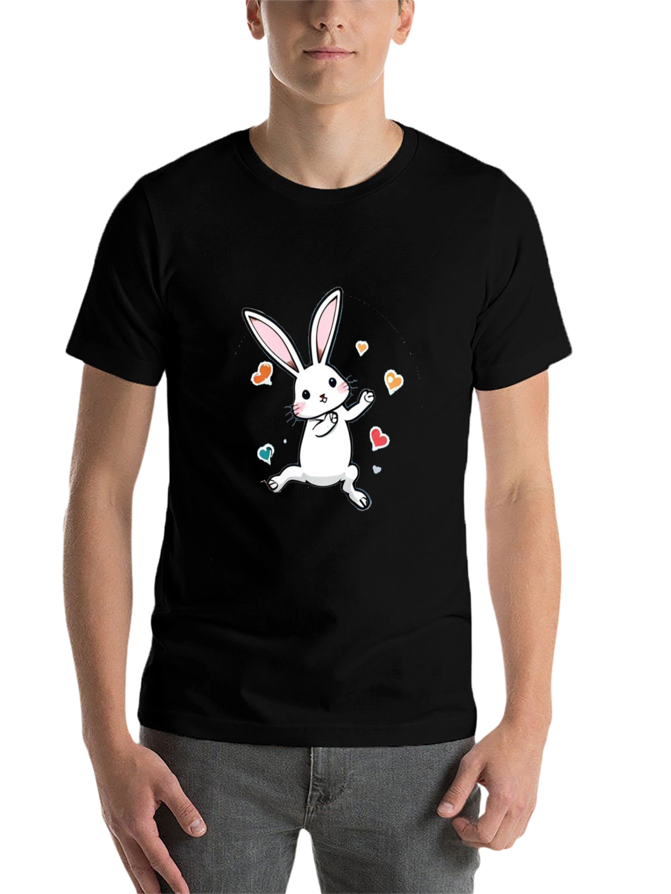 Black Cute Bunny Graphic Tee - Soft Cotton Comfort view 7