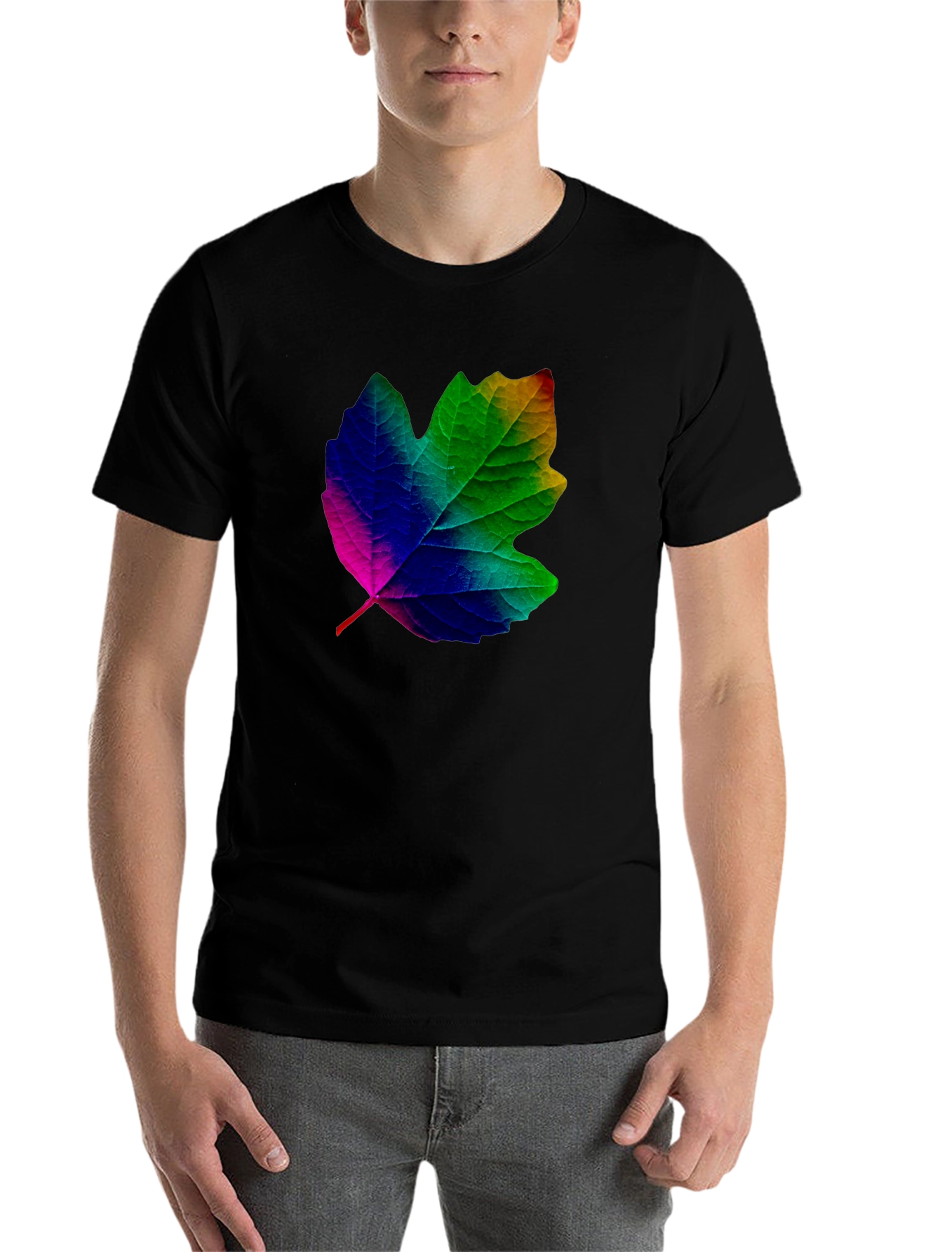 Black Rainbow Leaf Graphic T-Shirt - Unique Design view 7