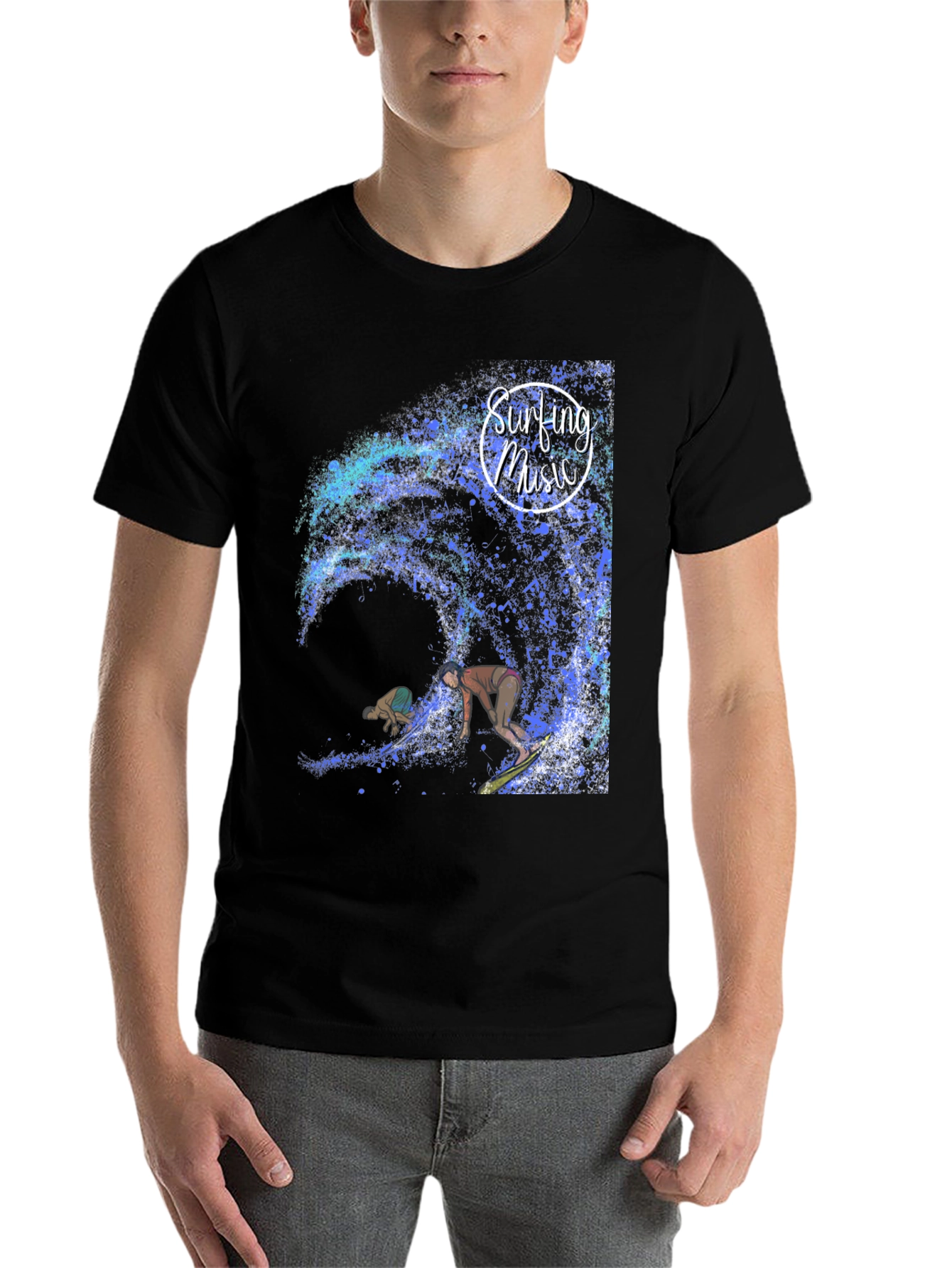 Black Surfing Music Graphic Tee - Wave Rider Shirt view 7