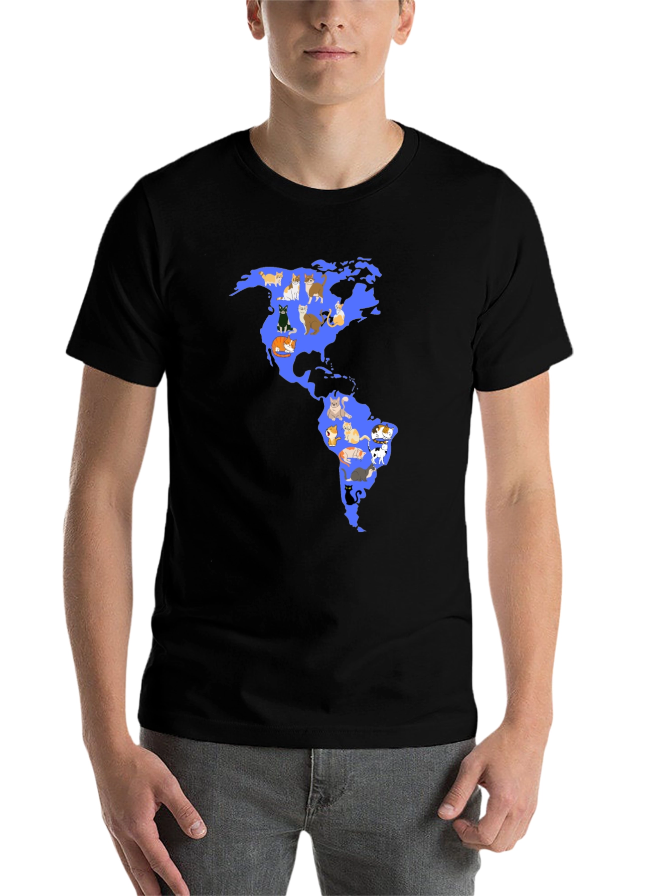 Black Cat Map Graphic T-Shirt - Black view 7