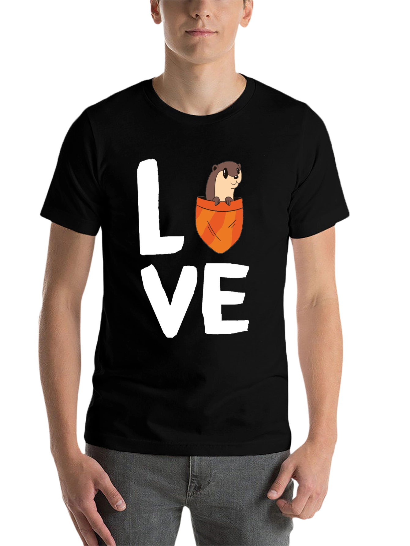 Black Otter Love Graphic T-Shirt - Unisex Cotton Tee view 7