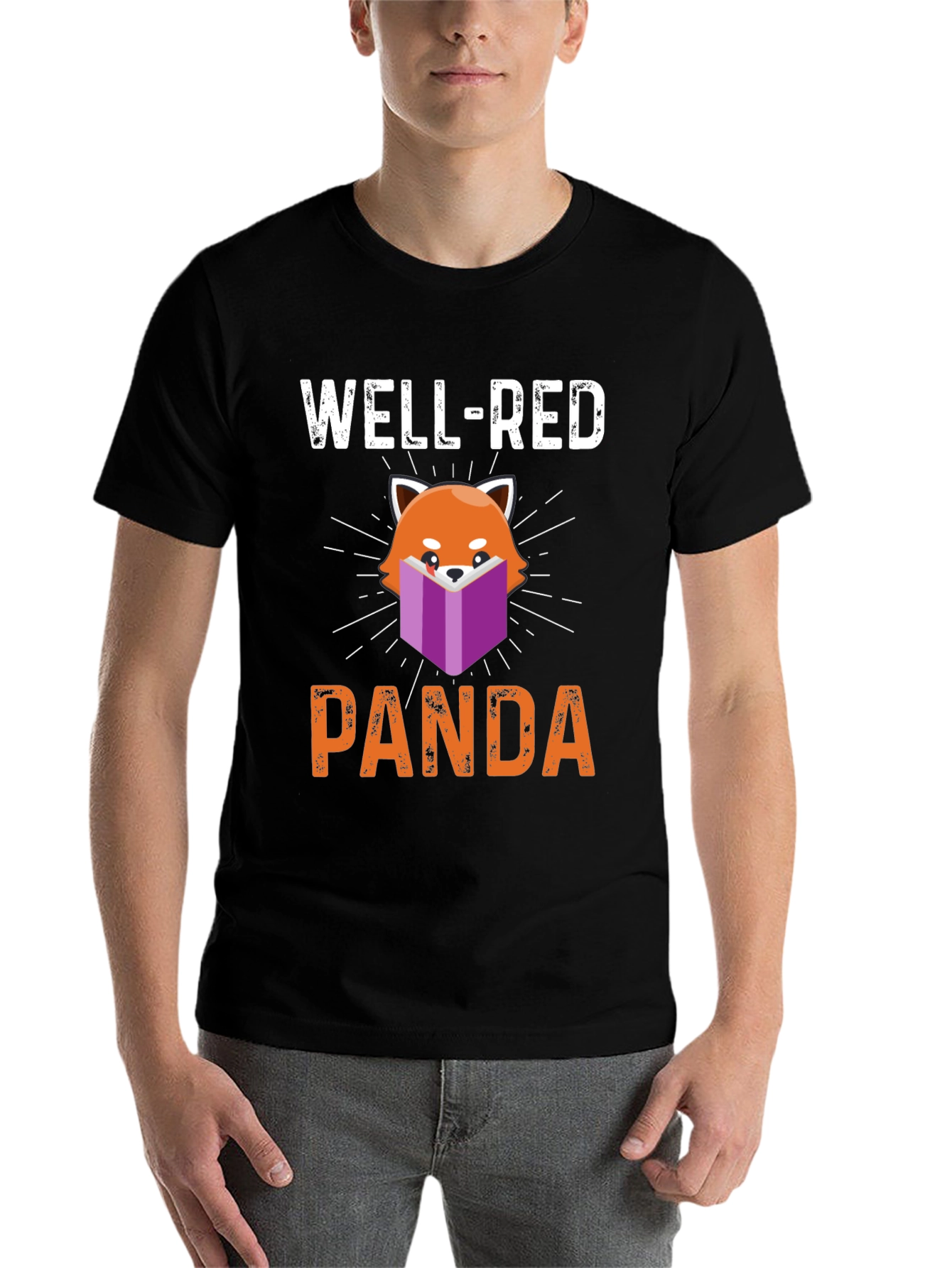 Black Well-Red Panda T-Shirt - Book Lover Tee view 7