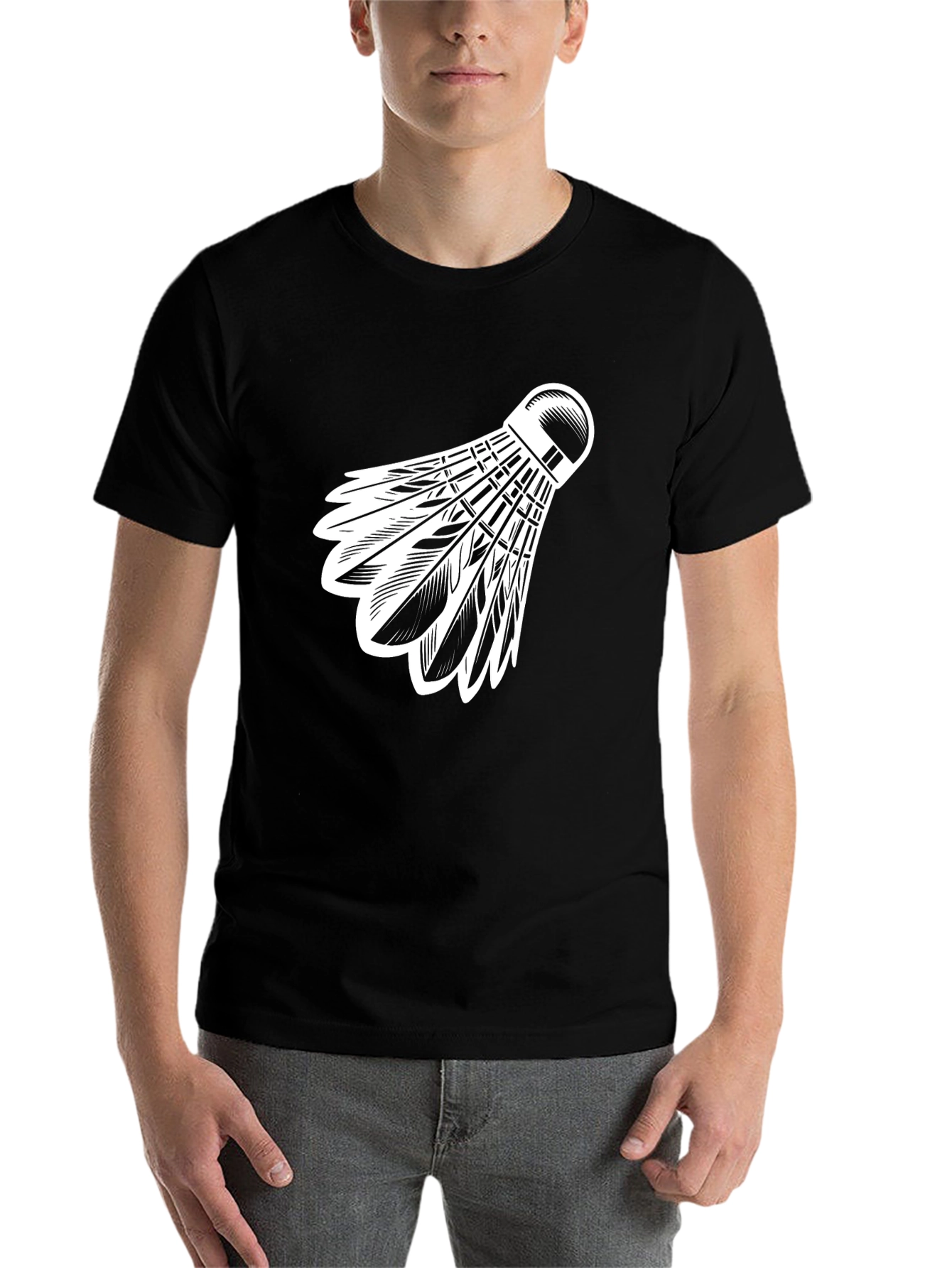 Black Badminton Shuttlecock Graphic Tee view 7