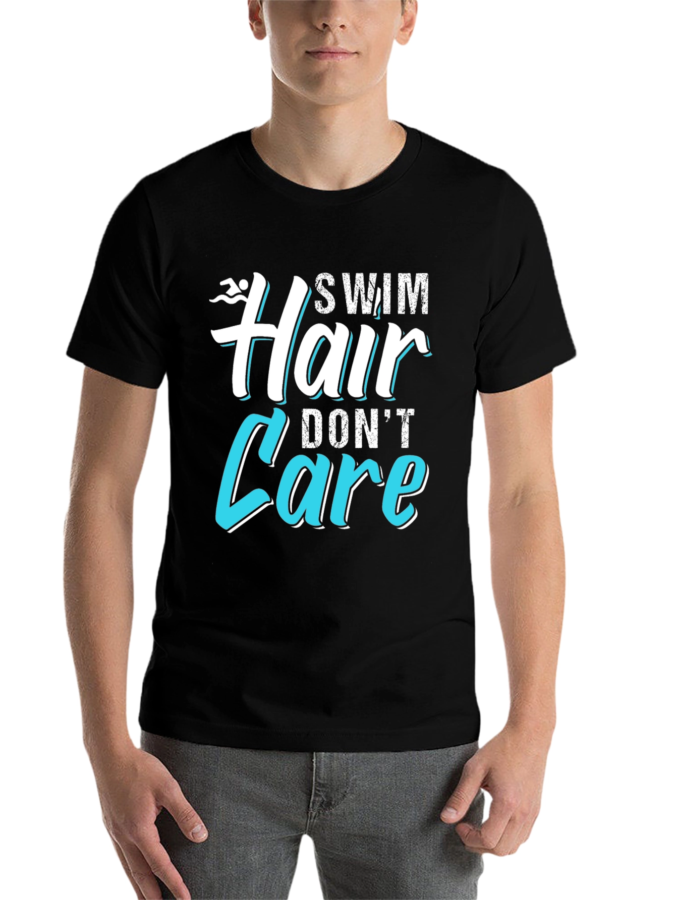 Black Swim Hair Don't Care T-Shirt view 7