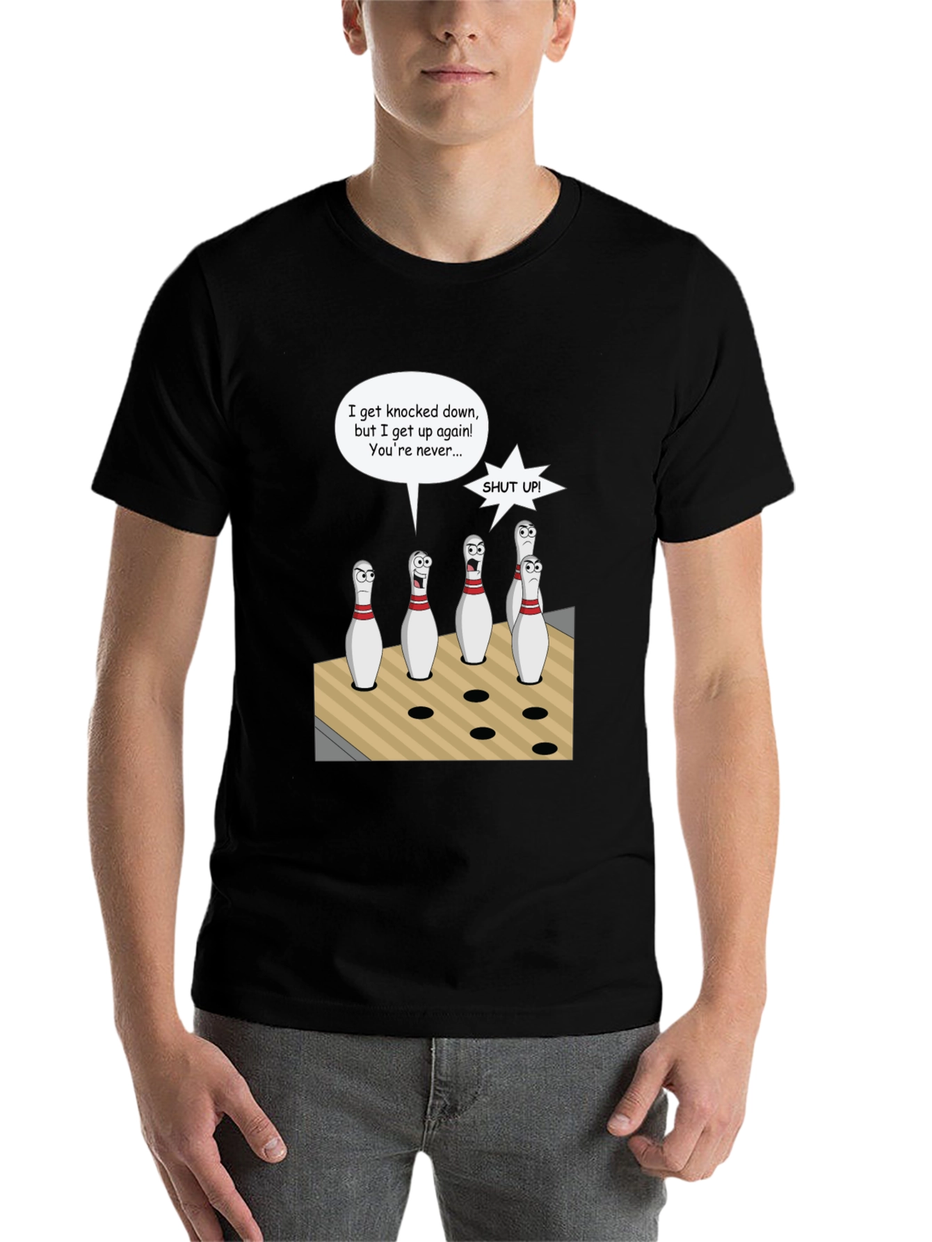 Black Bowling Pin Cartoon T-Shirt view 7