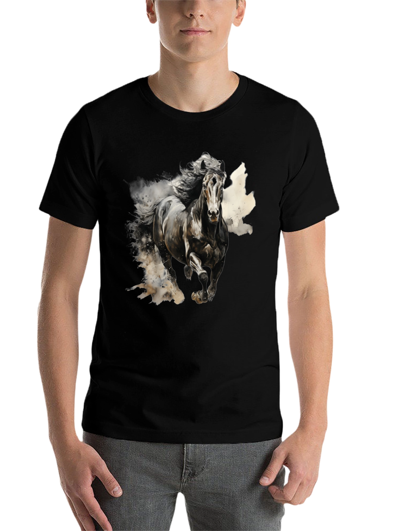 Black Majestic Horse Graphic Tee - Black Cotton Blend view 7
