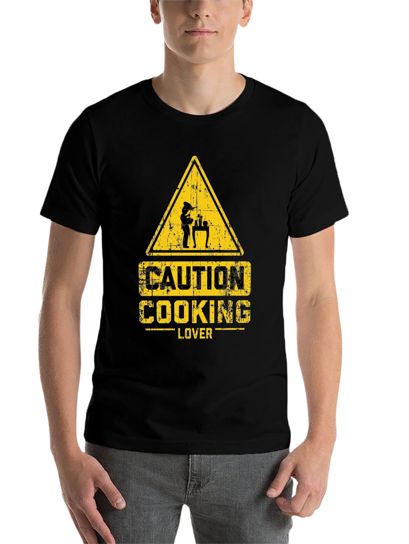 Black Caution Cooking Lover T-Shirt - Black view 7