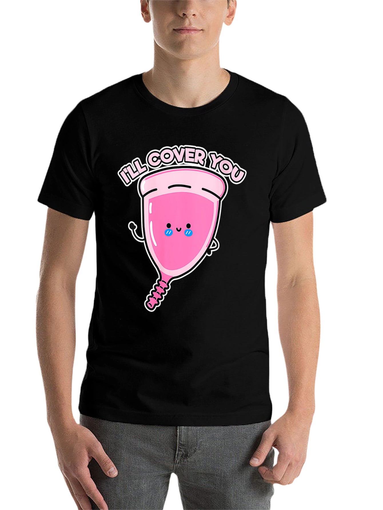 Black Men's 'I'll Cover You' Menstrual Cup Graphic Tee view 7