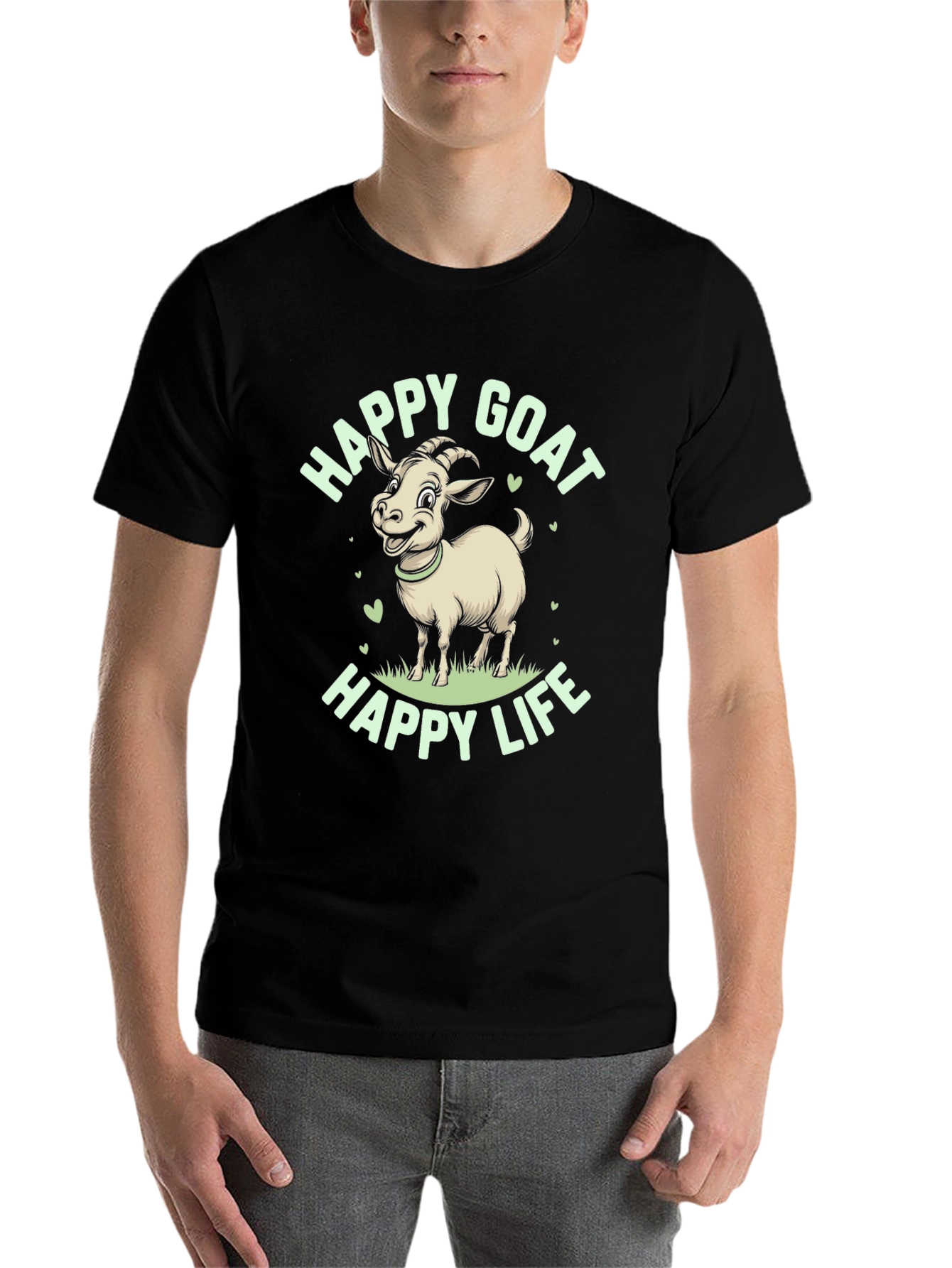 Black Happy Goat Graphic Tee - Black Cotton T-Shirt view 7