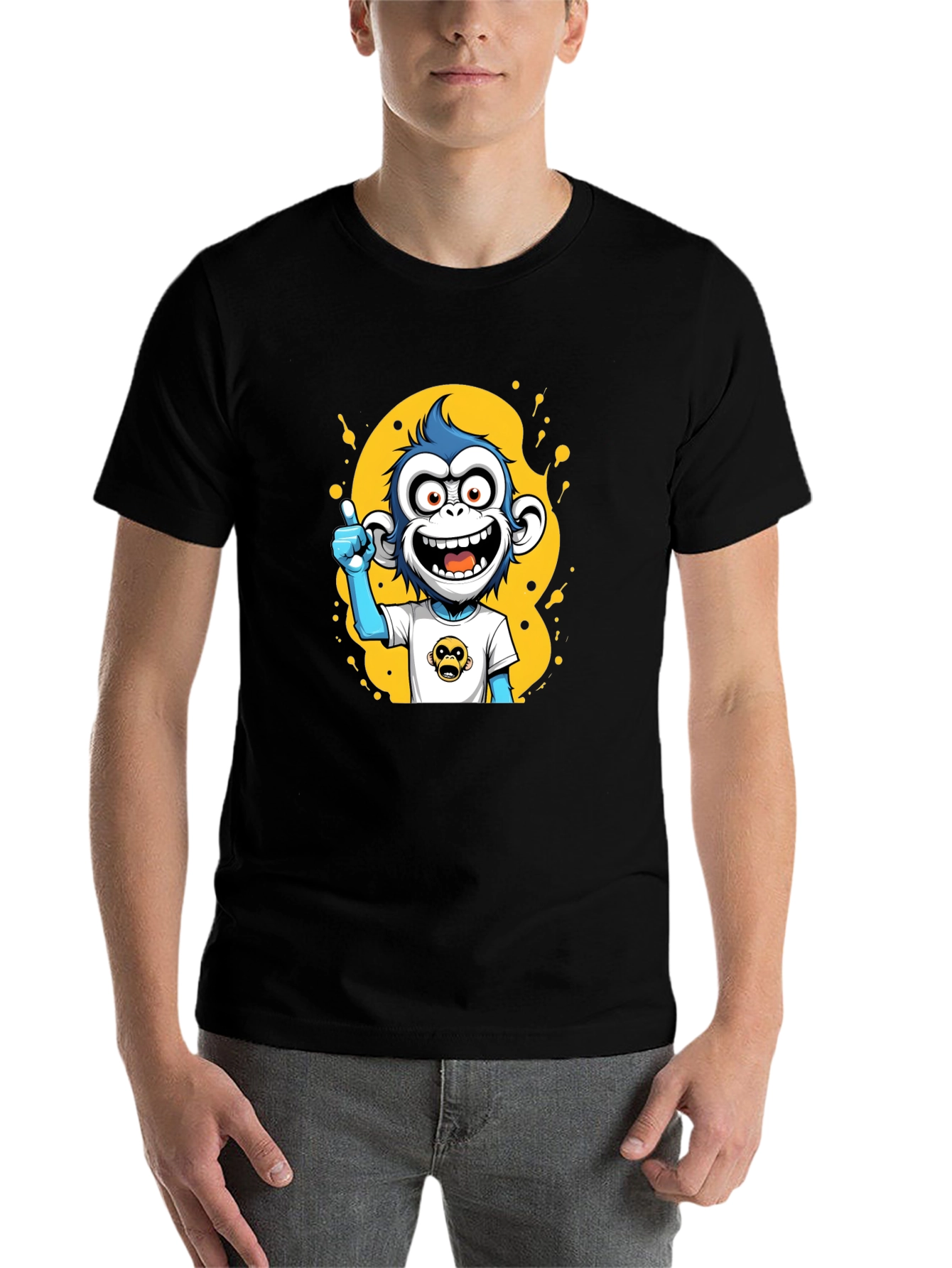 Black Cartoon Monkey Graphic Black T-Shirt view 7