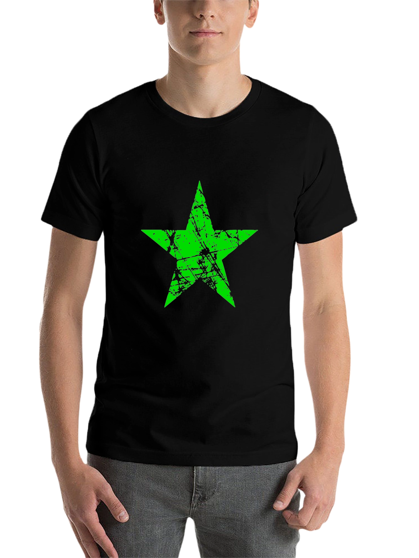 Black Grunge Green Star Graphic Black T-Shirt view 7