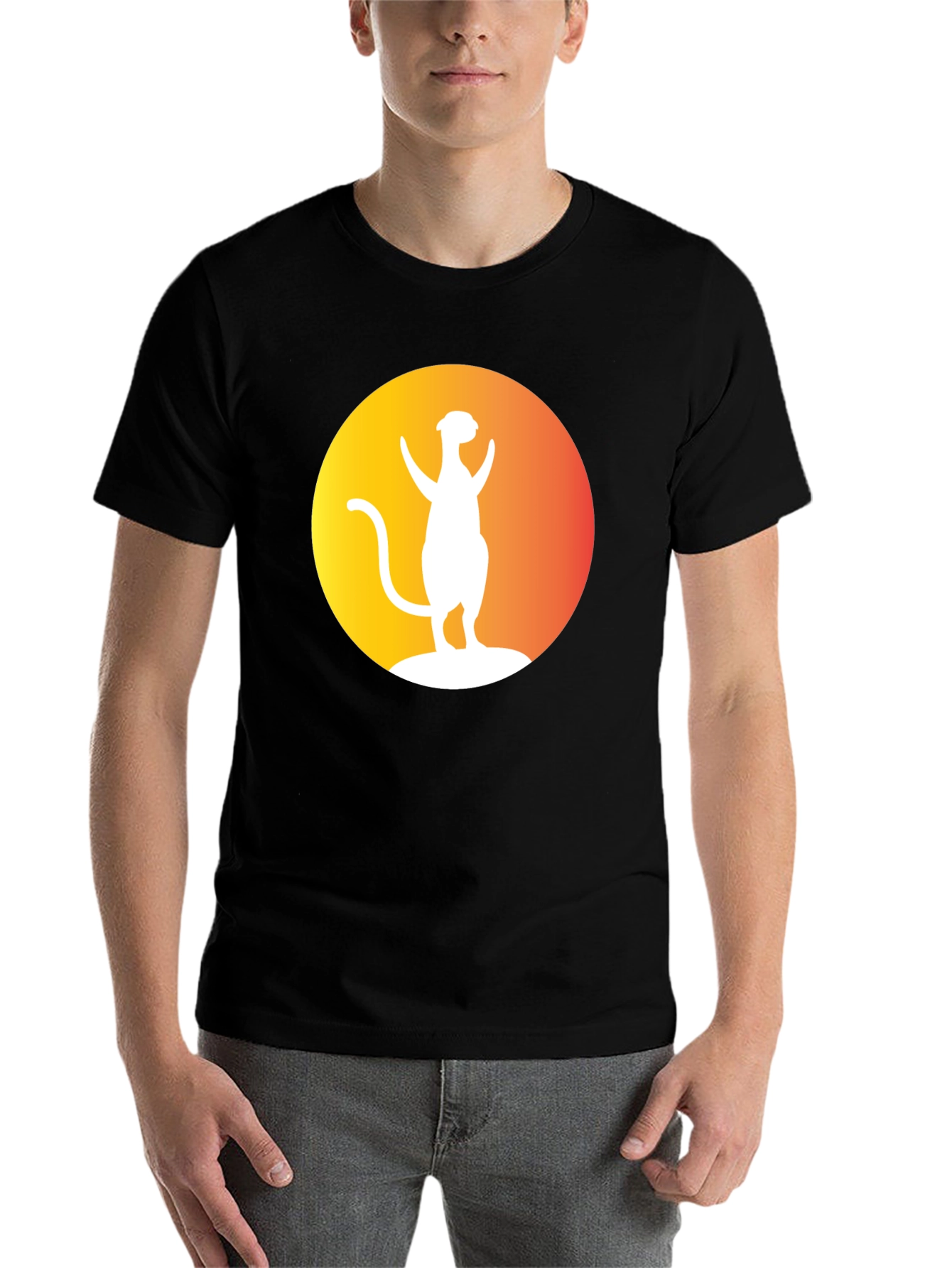 Black Meerkat Silhouette Graphic Tee - Unisex Black T-Shirt view 7