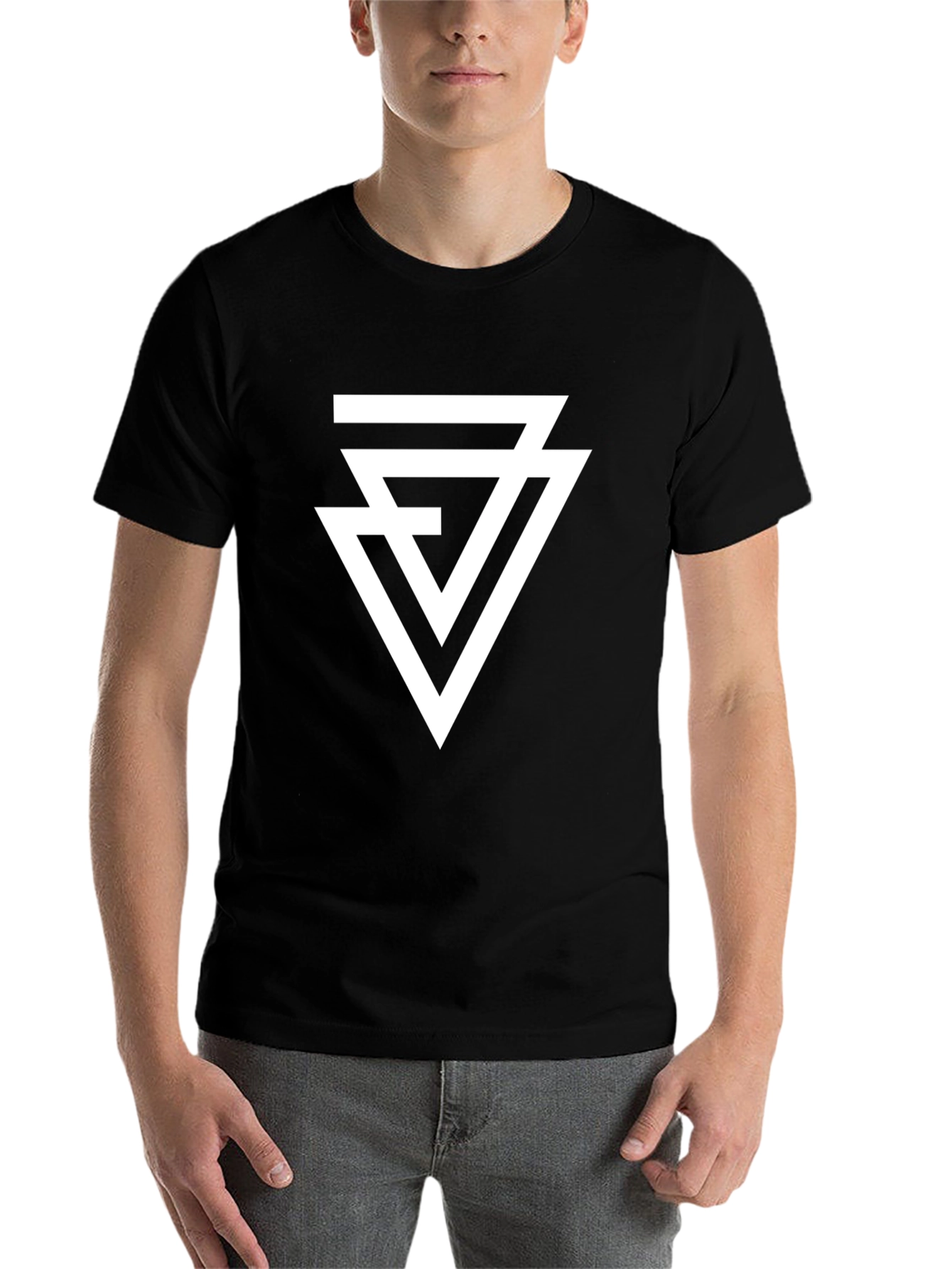 Black Geometric Triangle T-Shirt - Modern Black Tee view 7