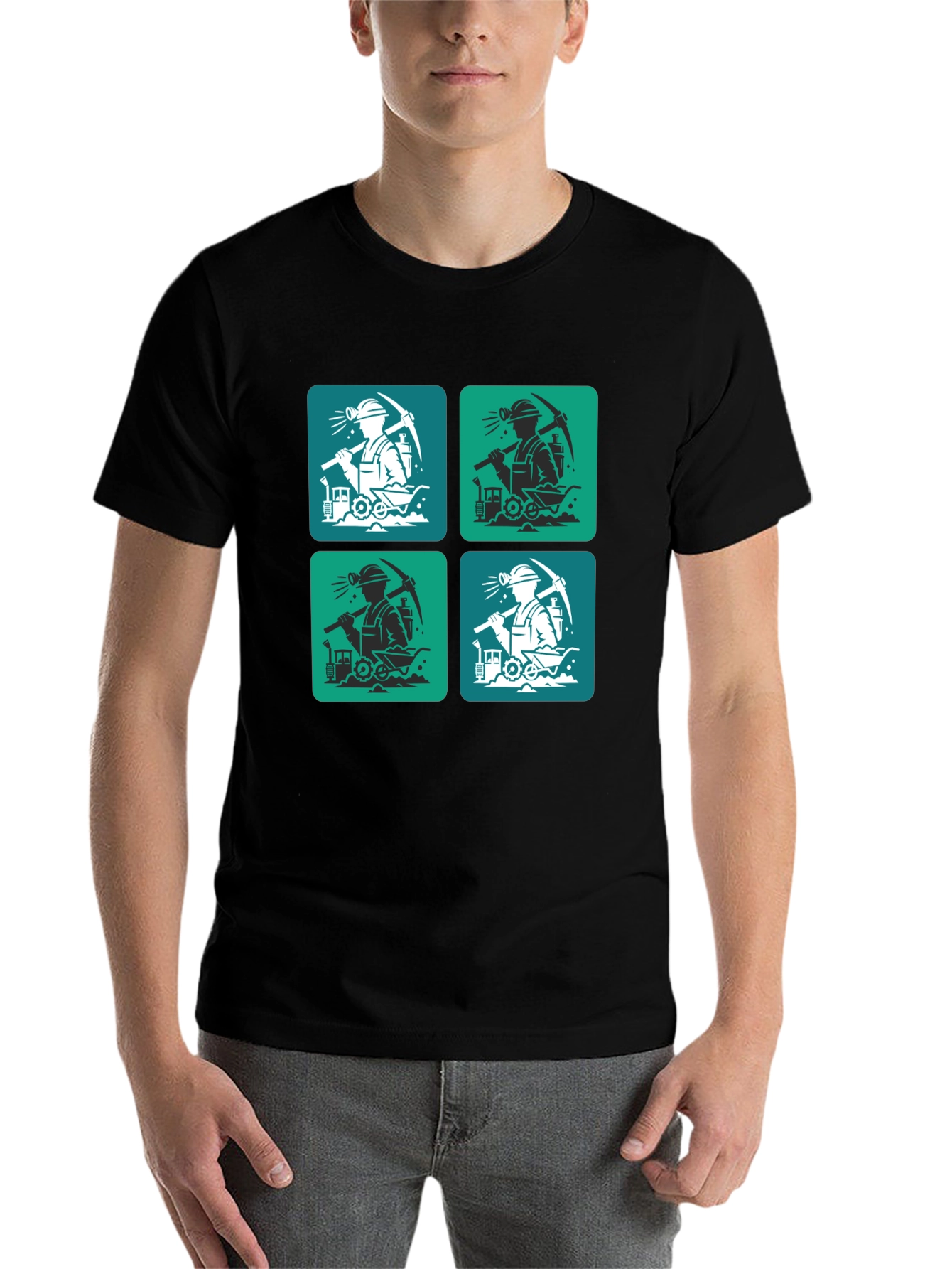 Black Mining Crew T-Shirt - Unique Graphic Tee view 7