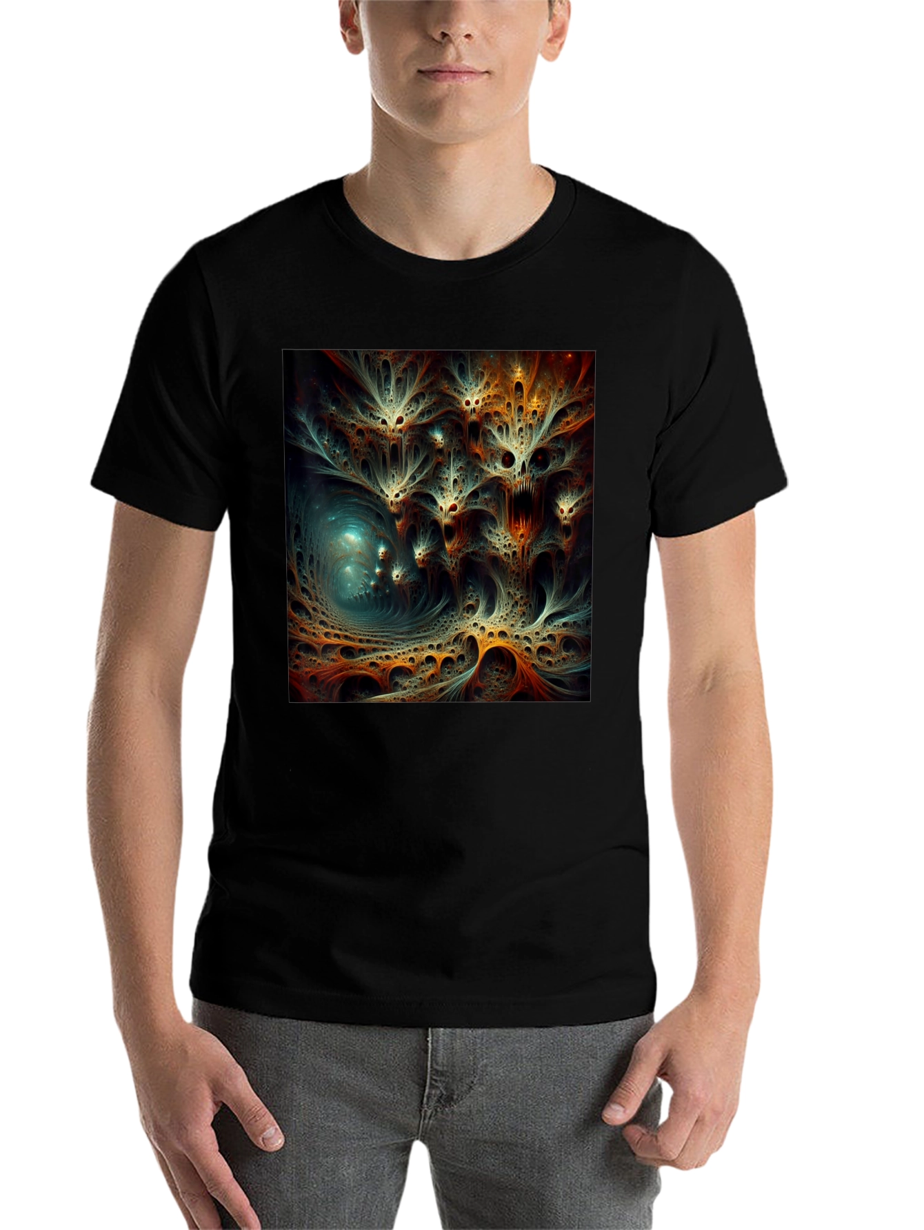Black Abstract Fractal Design Black T-Shirt view 7