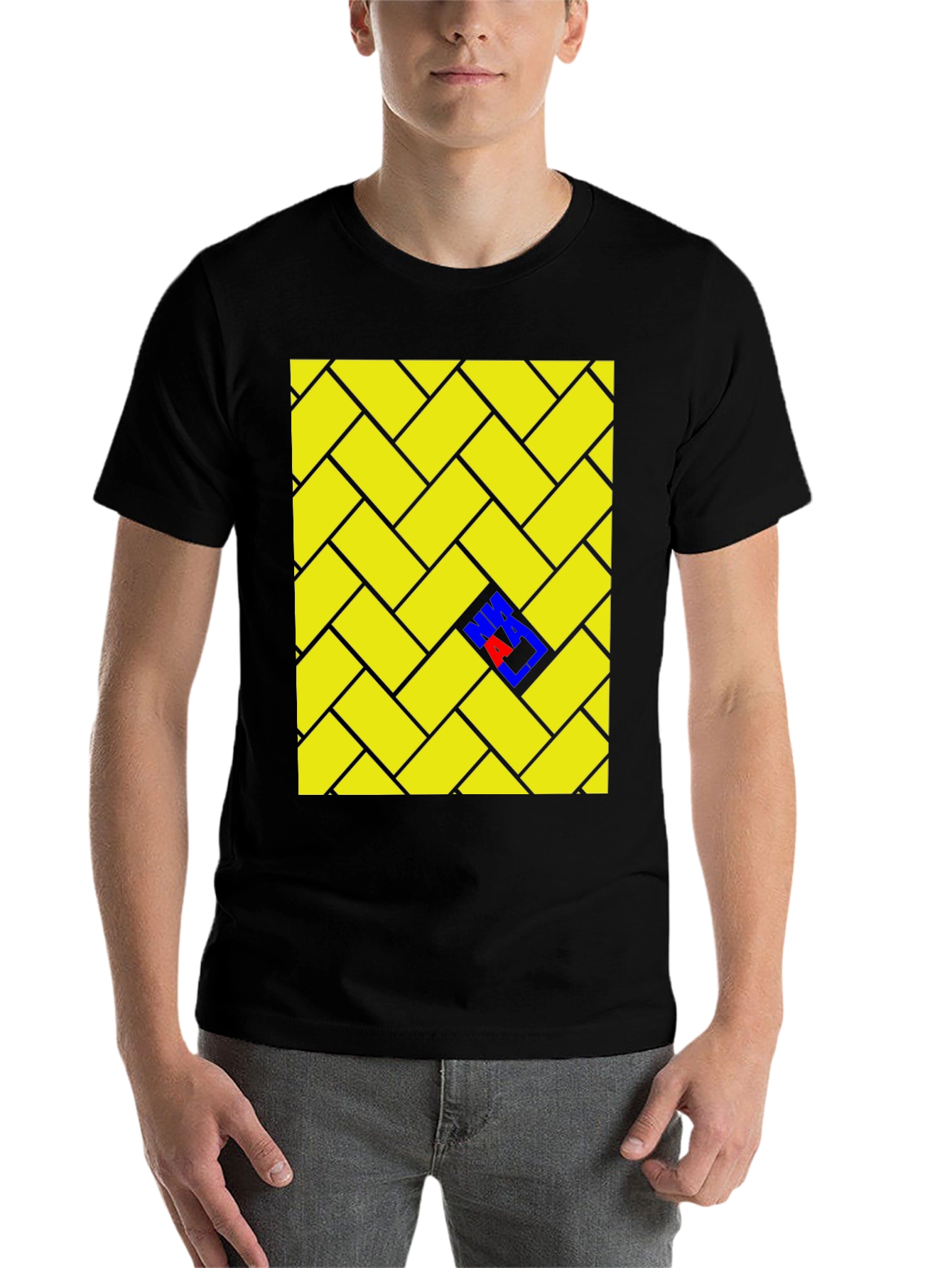 Black Herringbone Patterned T-Shirt with Color Accent view 7
