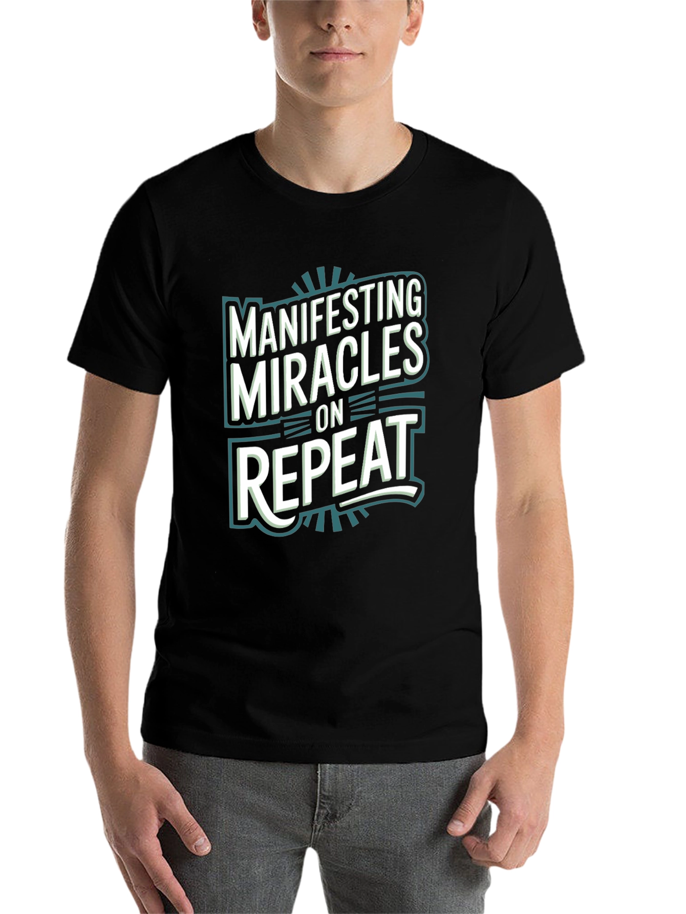 Black Manifesting Miracles On Repeat Black Graphic Tee view 7