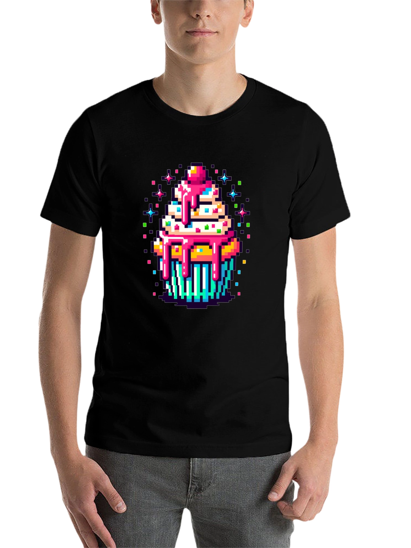 Black Pixel Art Cupcake Graphic Tee - Sweet Style! view 7