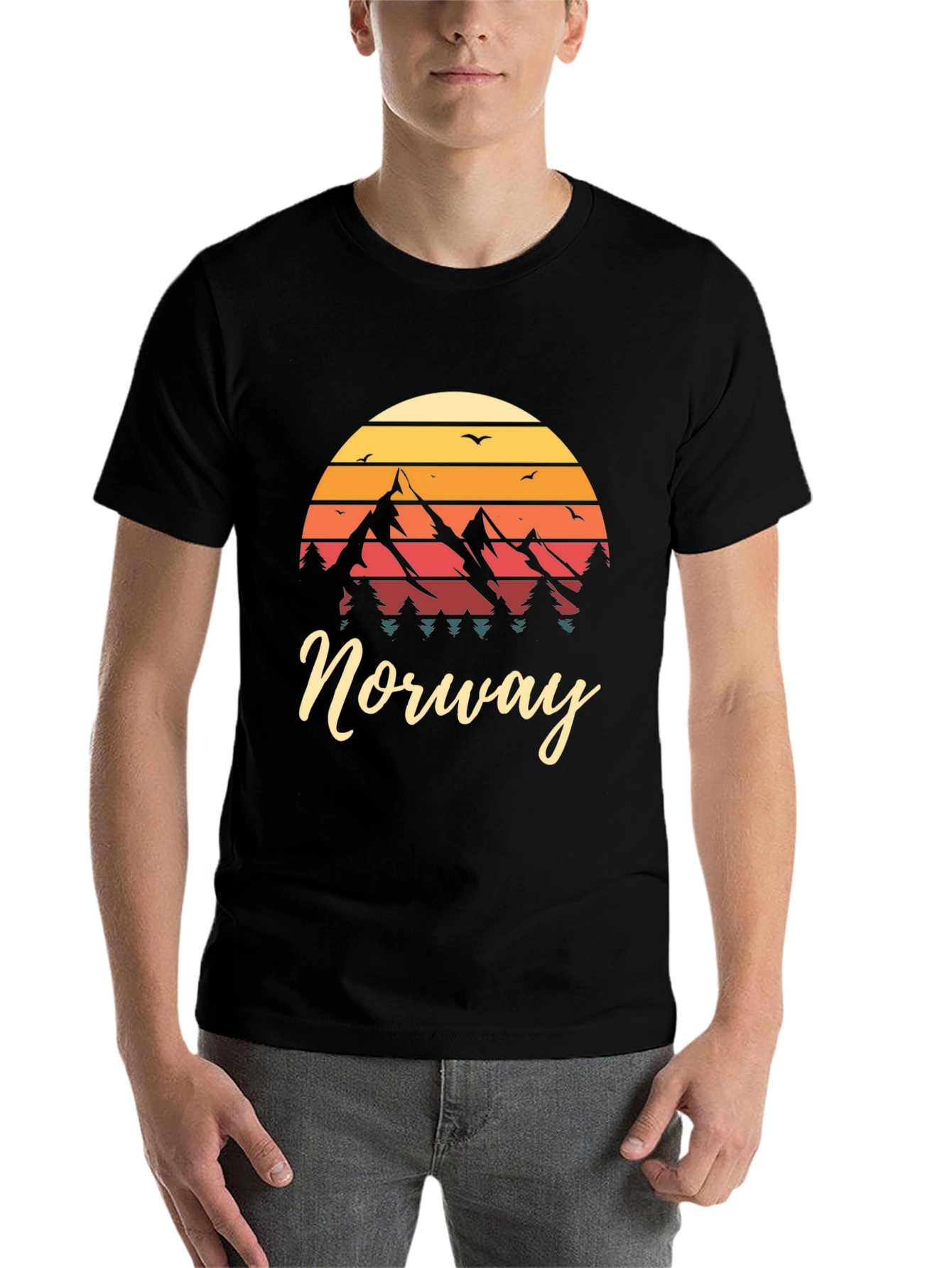 Black Norway Mountain Sunset Graphic Tee view 7
