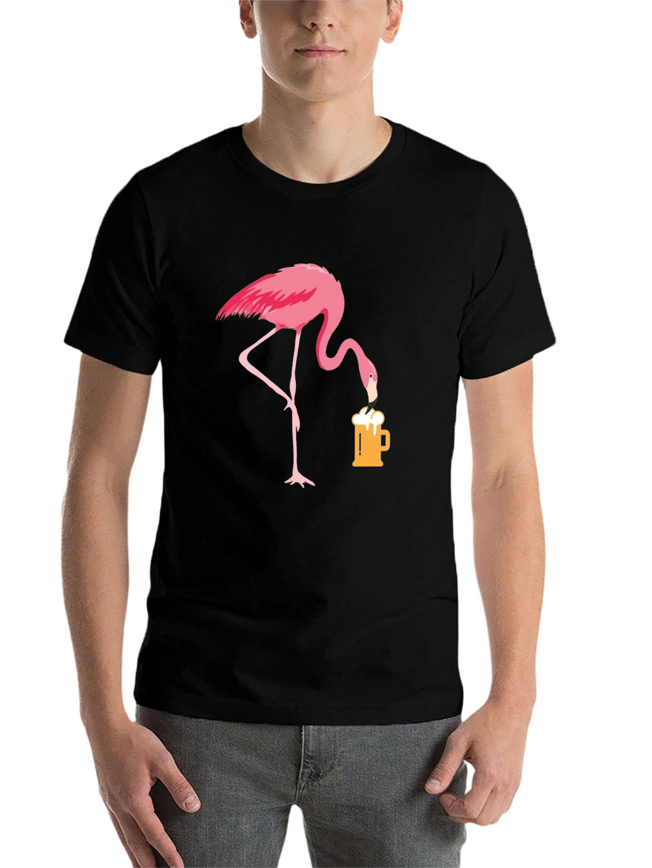 Black Flamingo Beer Lover T-Shirt - Casual Graphic Tee view 7