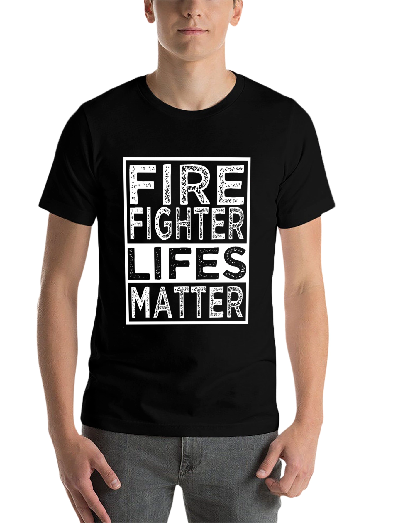 Black Firefighter Lives Matter T-Shirt - Black Cotton Tee view 7