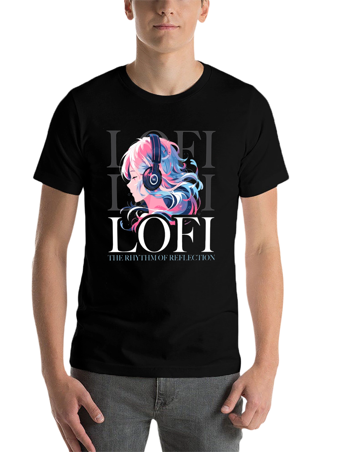 Black Lofi Anime Girl Graphic Tee - Comfortable Unisex T-Shirt view 7
