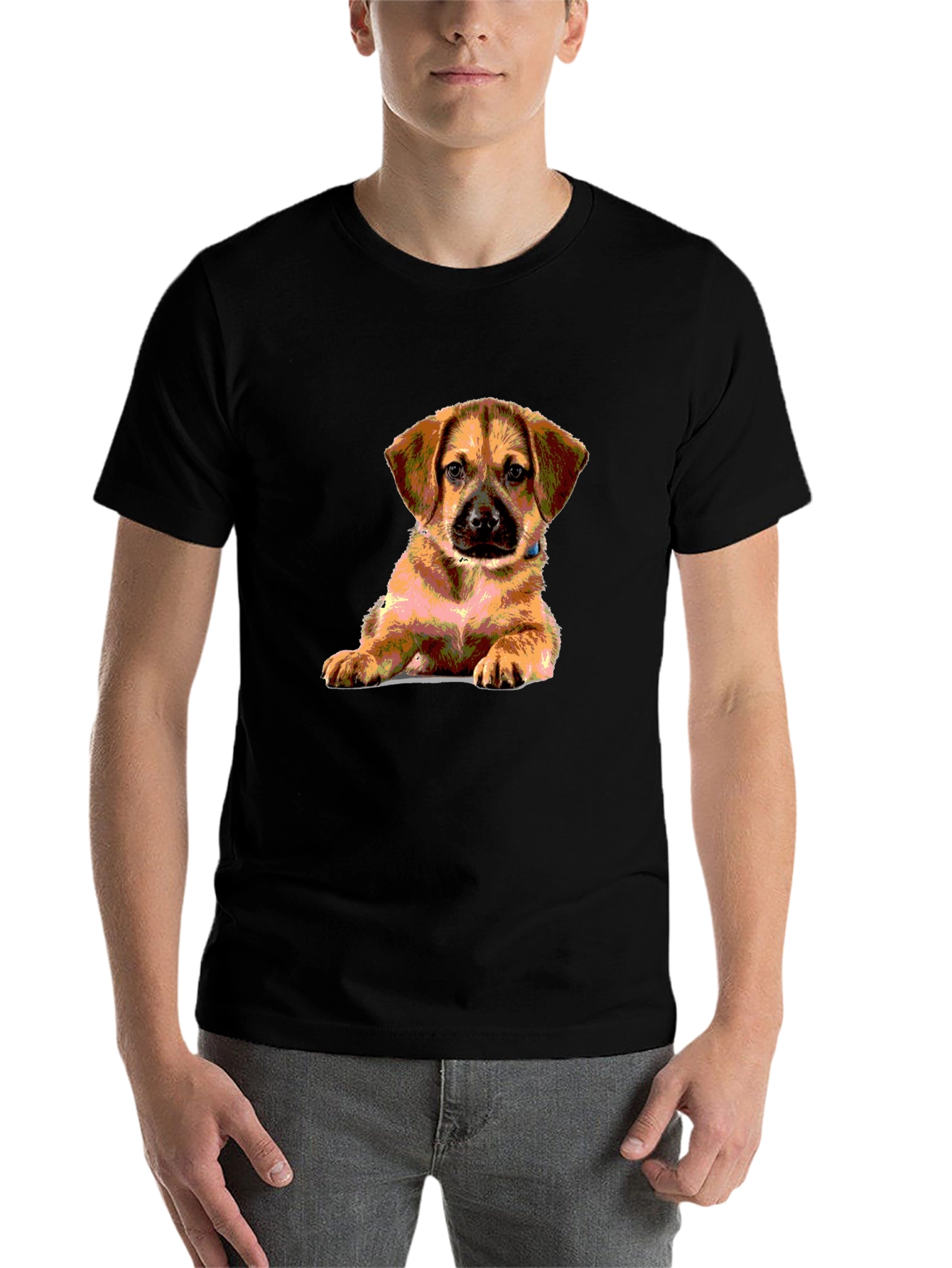 Black Puppy Print Black T-Shirt - Cute Dog Lover Tee view 7