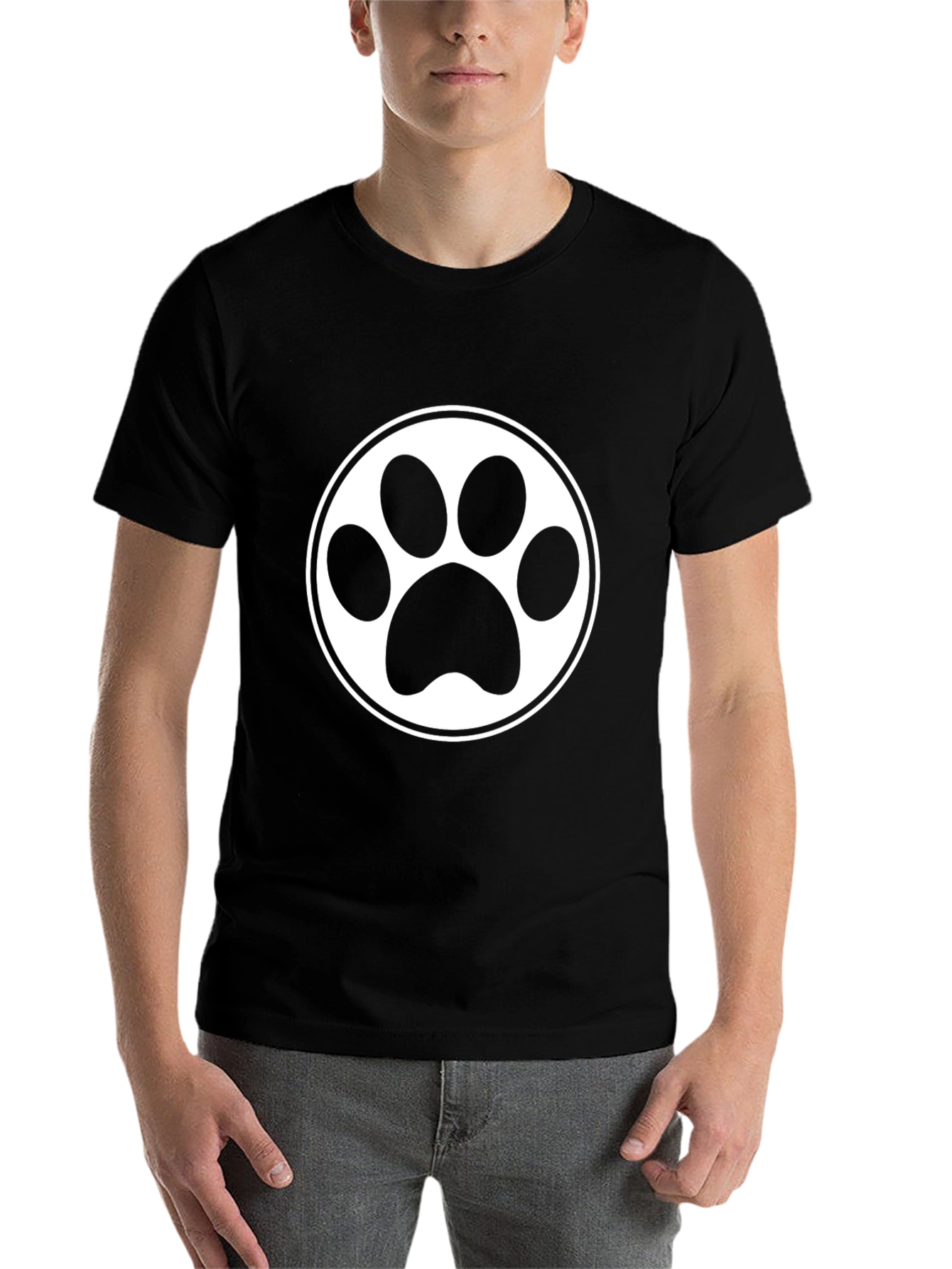Black Paw Print T-Shirt - Black Short Sleeve Crew Neck view 7