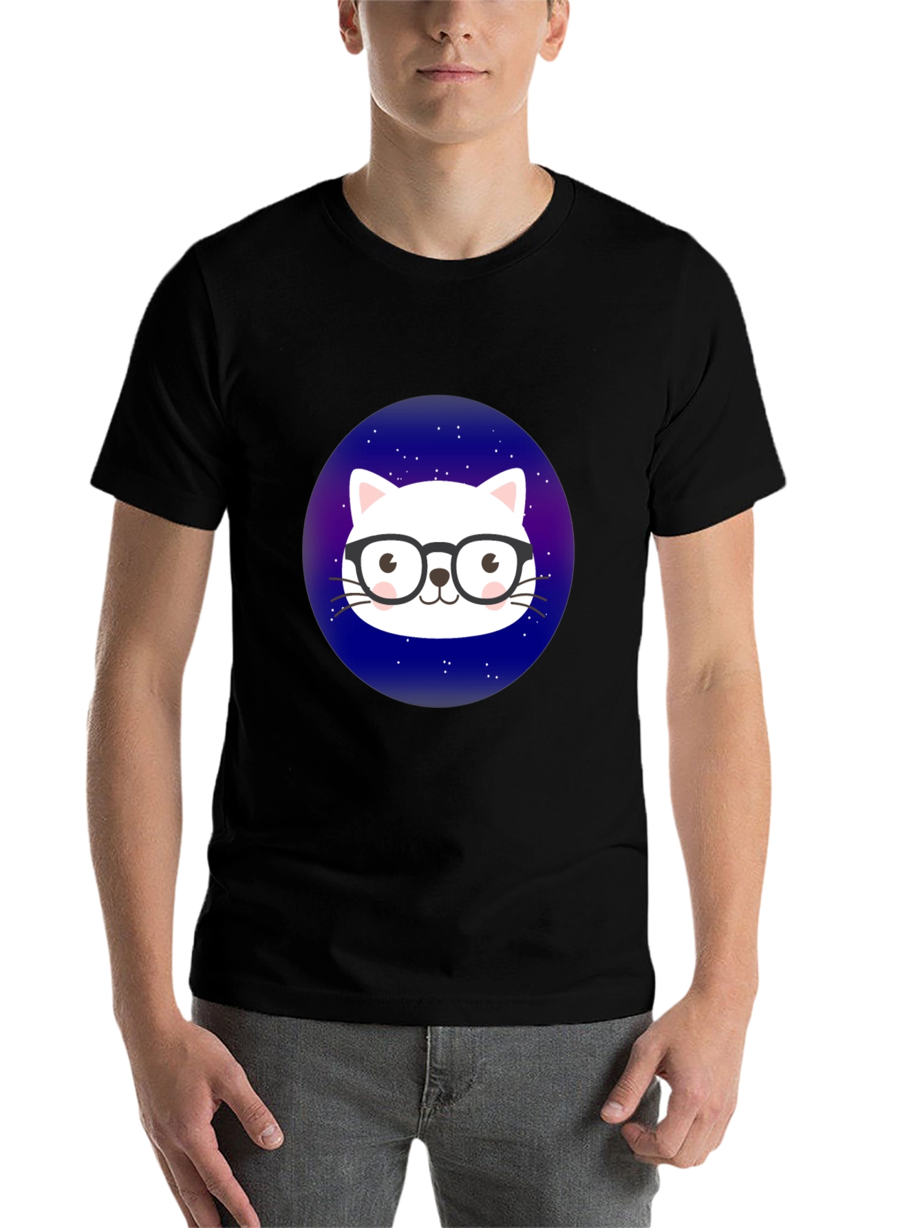 Black Cool Cat in Space T-Shirt view 7