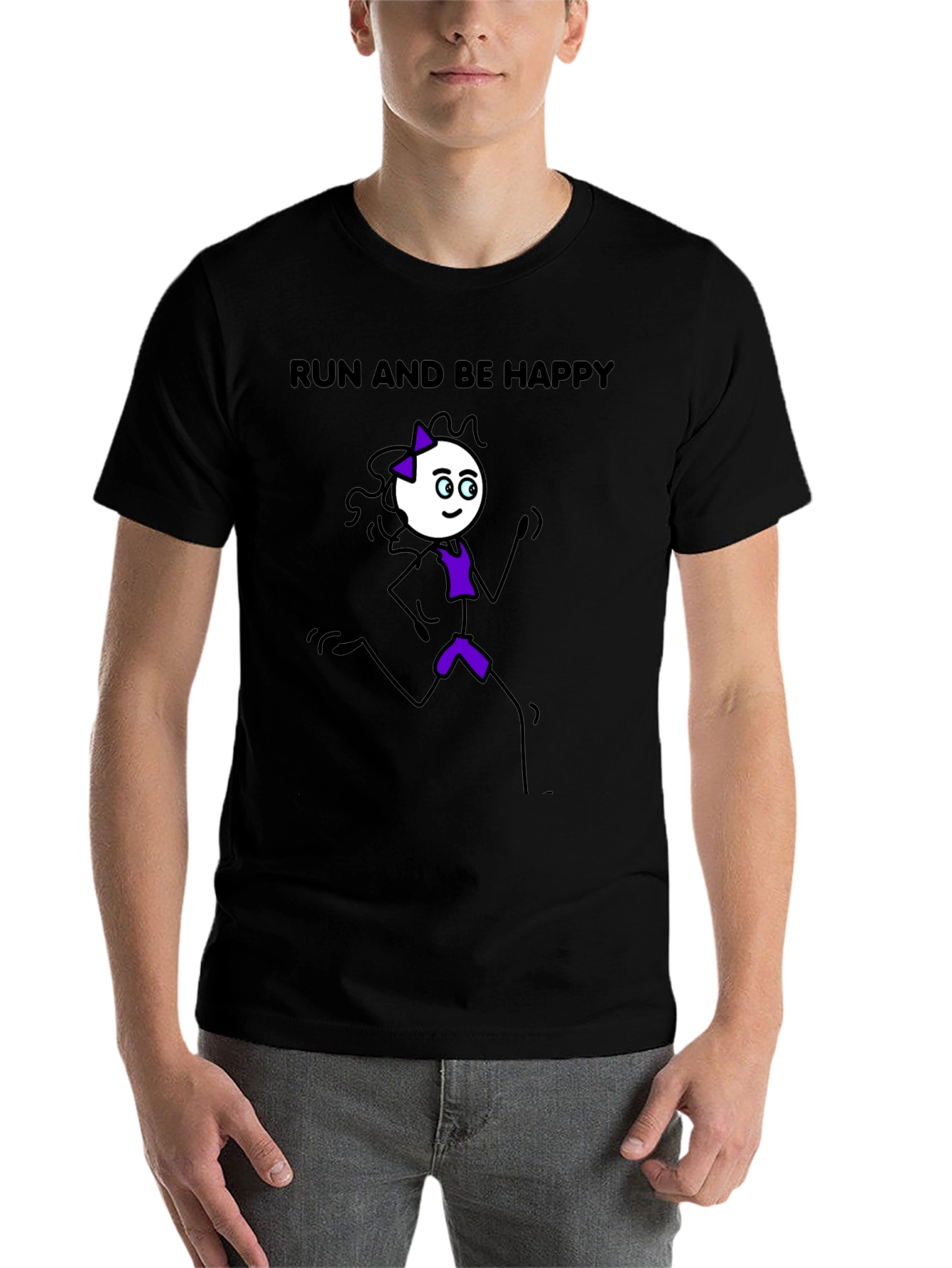 Black Run and Be Happy T-Shirt - Stick Figure Design view 7