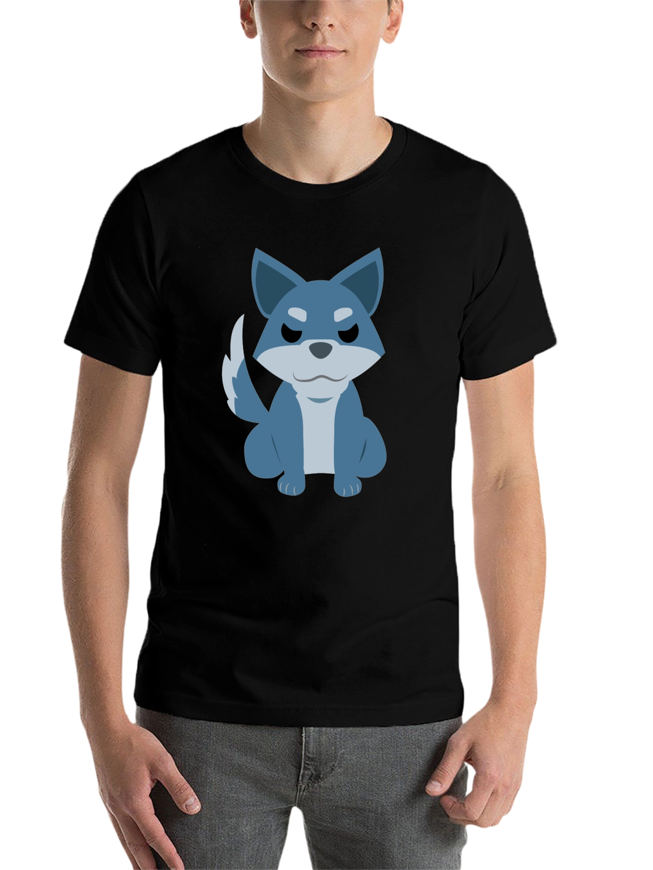 Black Cartoon Wolf Graphic Tee - Casual Black T-Shirt view 7