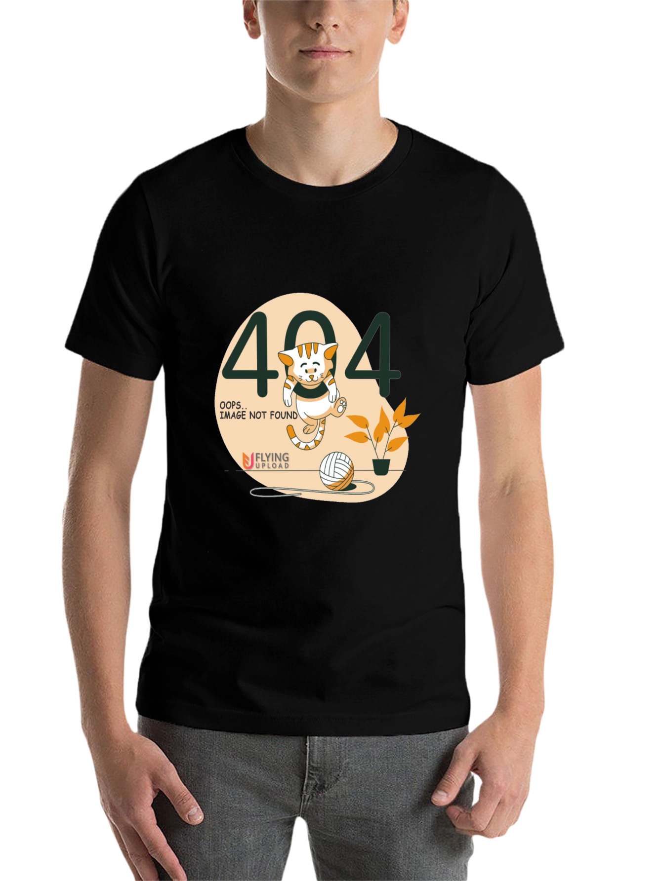Black 404 Error Cat T-Shirt view 7