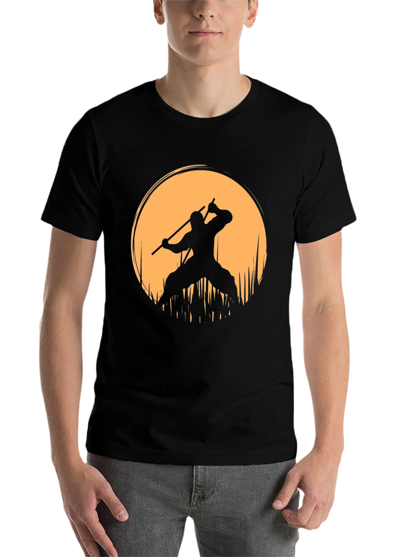 Black Samurai Warrior Sunset Graphic T-Shirt view 7