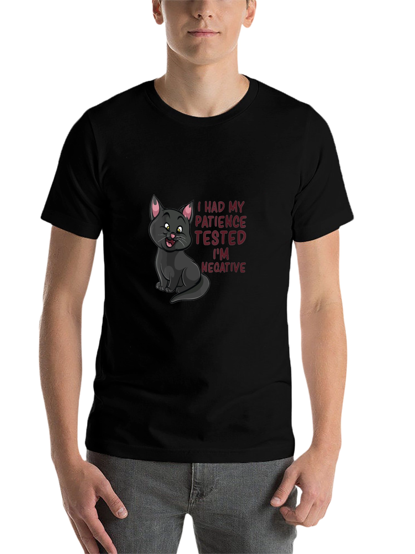 Black Patience Tested Negative Cat T-Shirt view 7