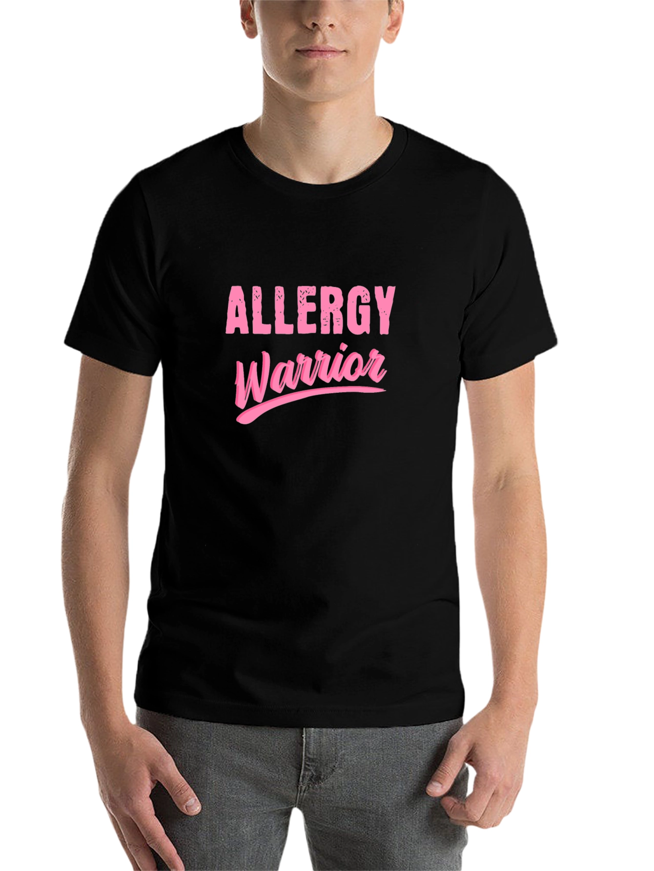 Black Allergy Warrior Pink Graphic T-Shirt view 7