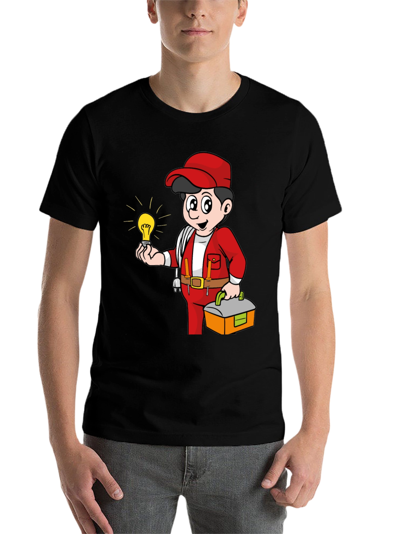 Black Electrician Cartoon Graphic Tee view 7