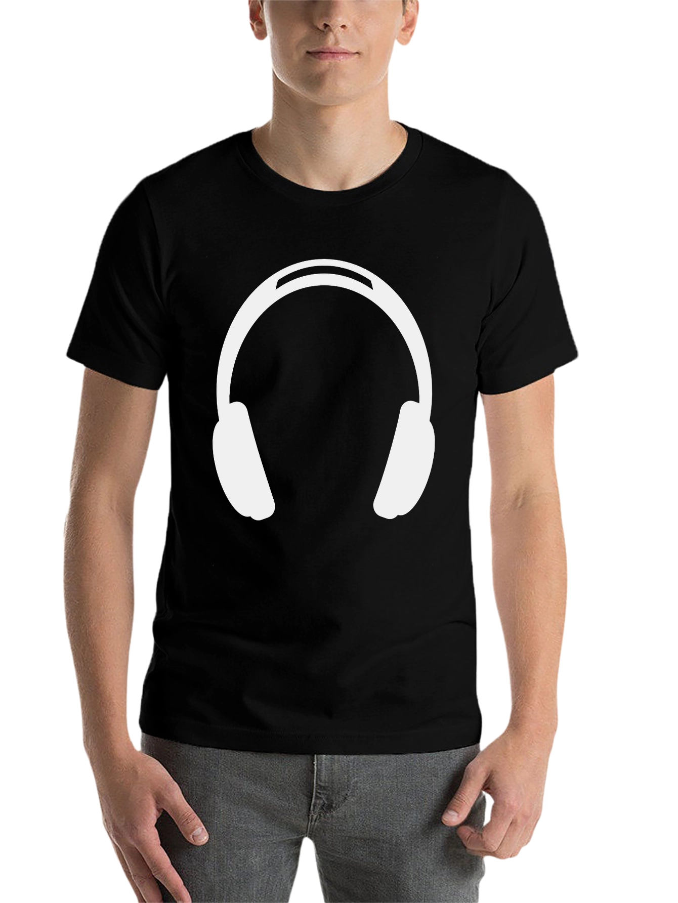 Black Headphones Graphic Tee - Black Cotton Casual Wear view 7