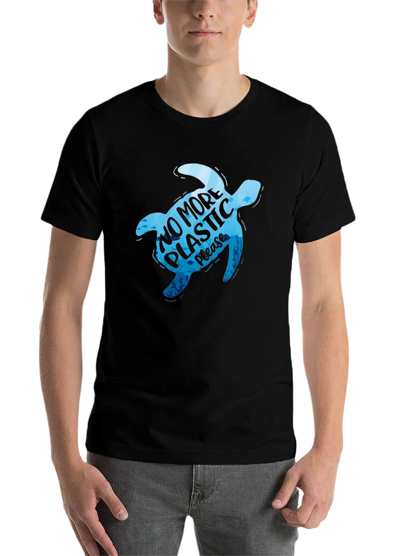 Black Eco-Friendly Turtle Graphic Tee view 7