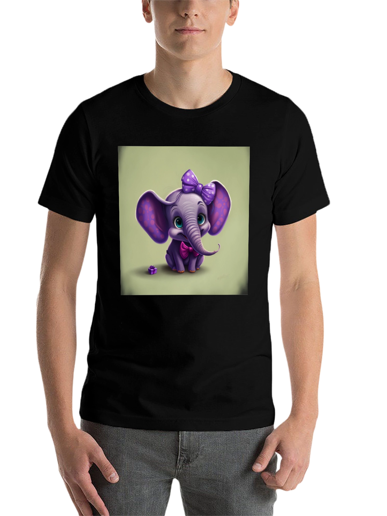 Black Cute Elephant Graphic Tee - Black Cotton Shirt view 7