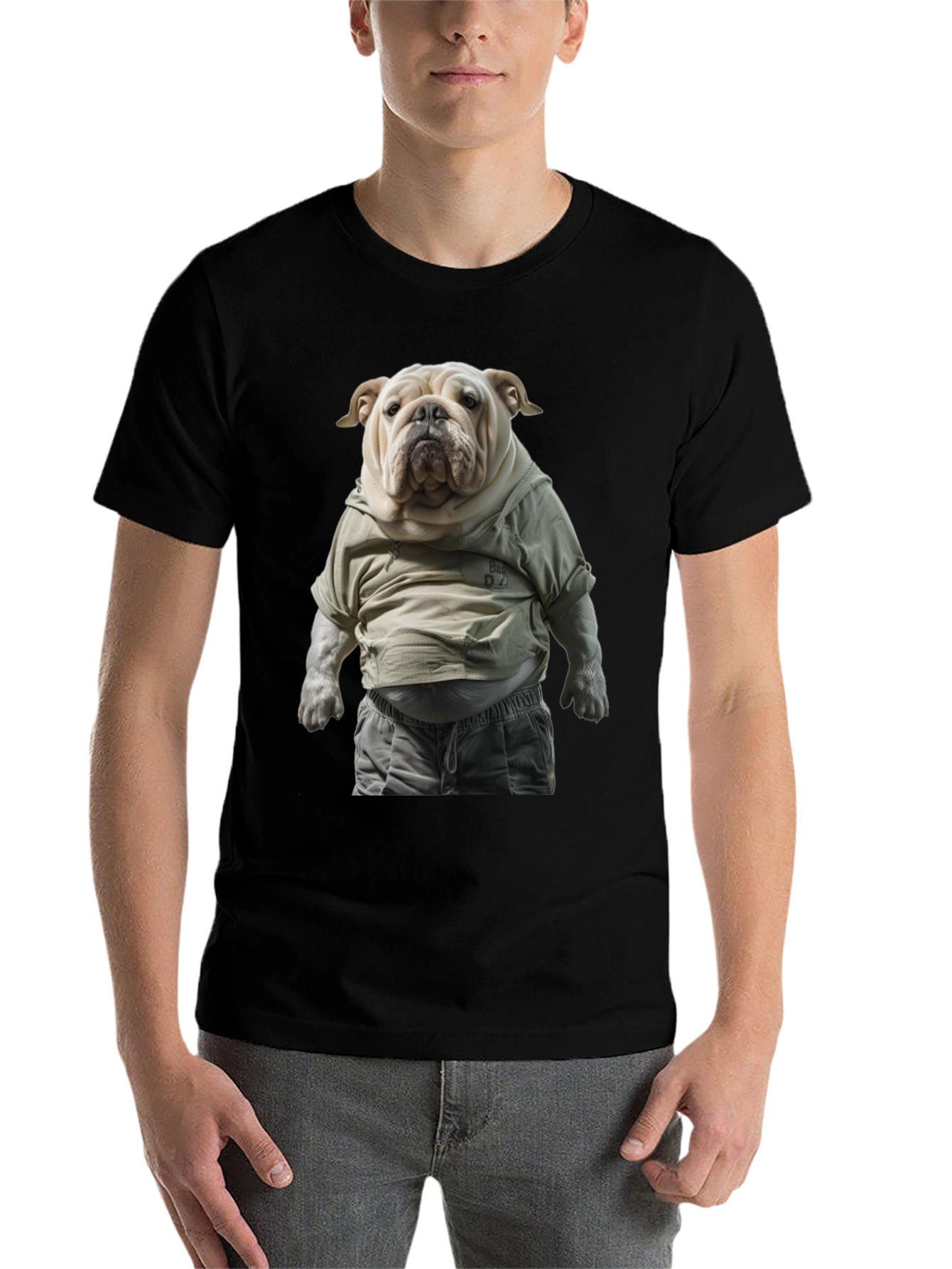 Black Bulldog in Hoodie Graphic Tee view 7