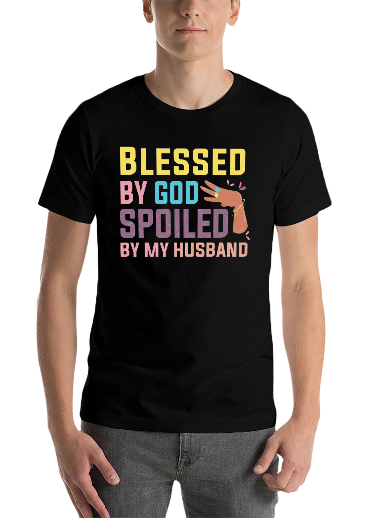 Black Blessed by God Spoiled by my Husband T-Shirt view 7