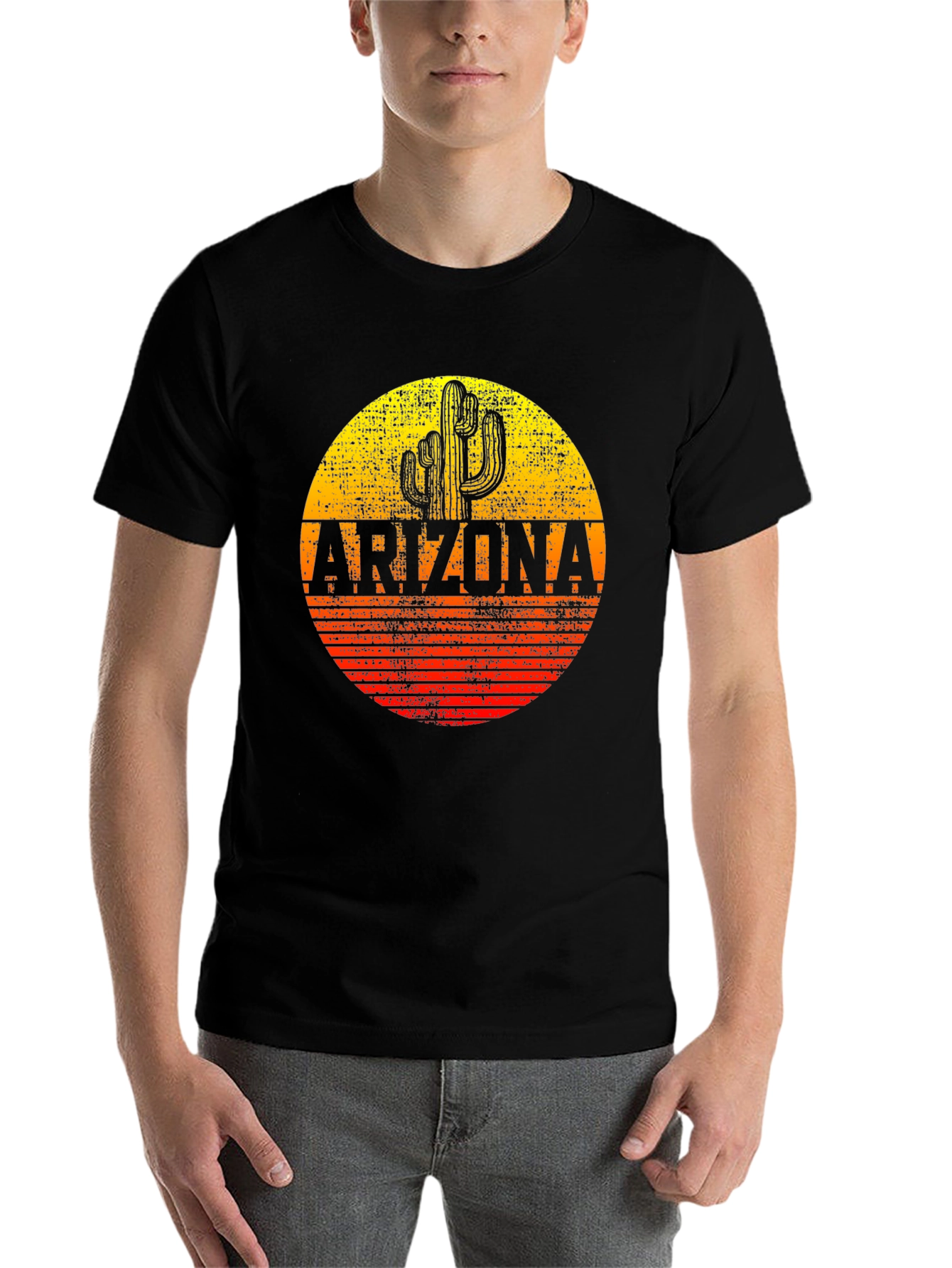 Black Arizona Cactus Graphic T-Shirt - Retro Sunset Design view 7