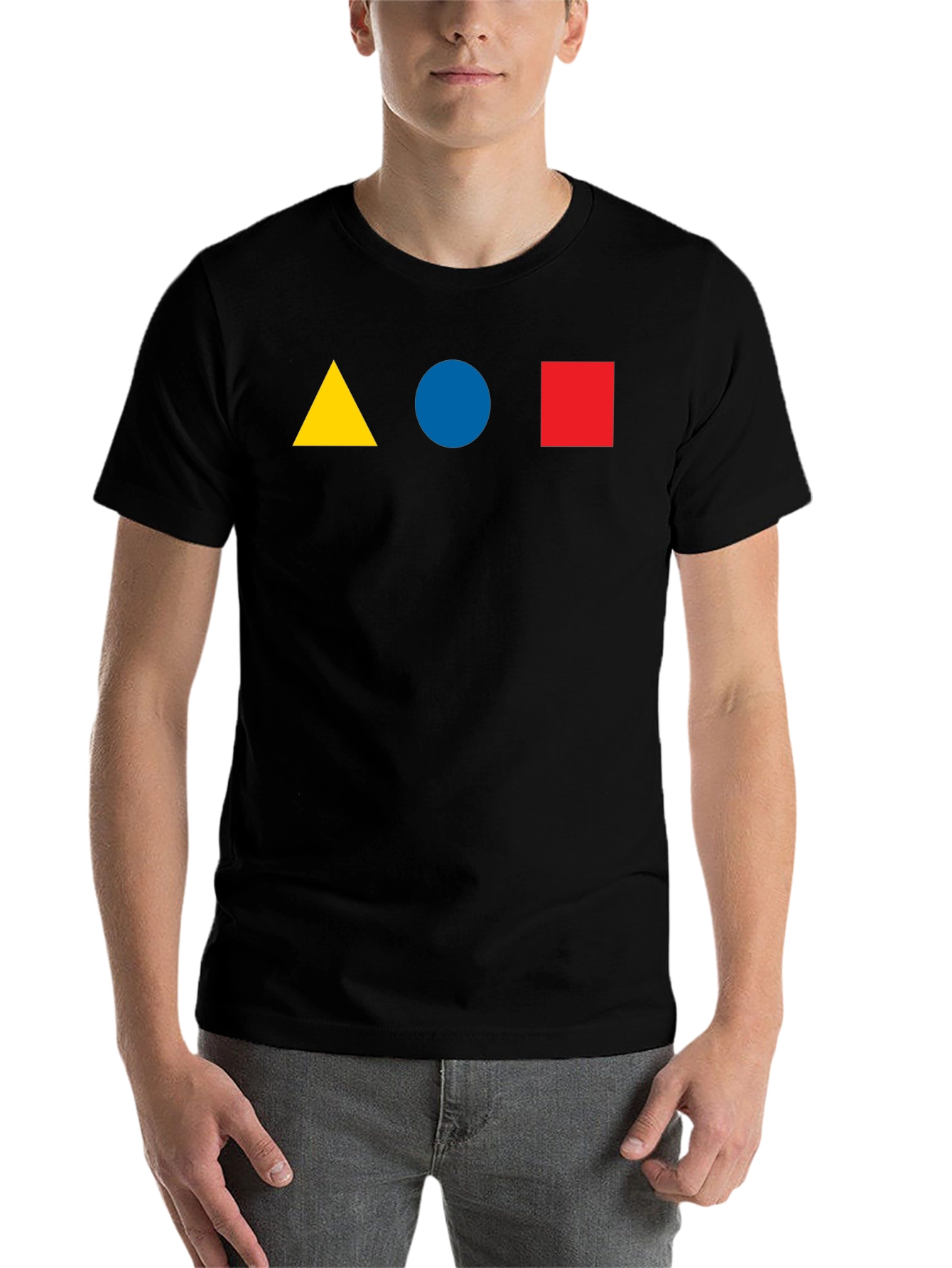 Black Geometric Shapes T-Shirt - Triangle, Circle, Square Design view 7