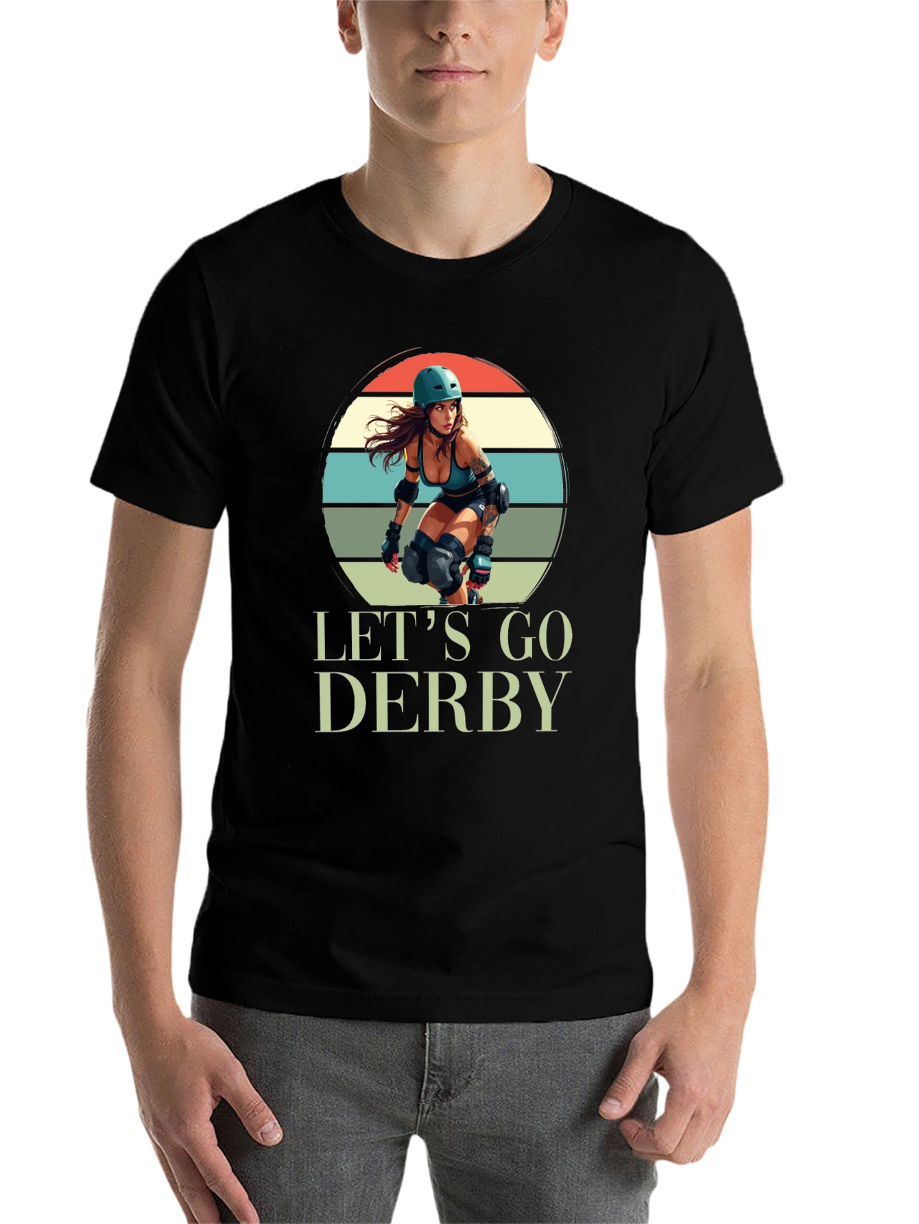 Black Let's Go Derby T-Shirt Roller Girl Retro Style view 7