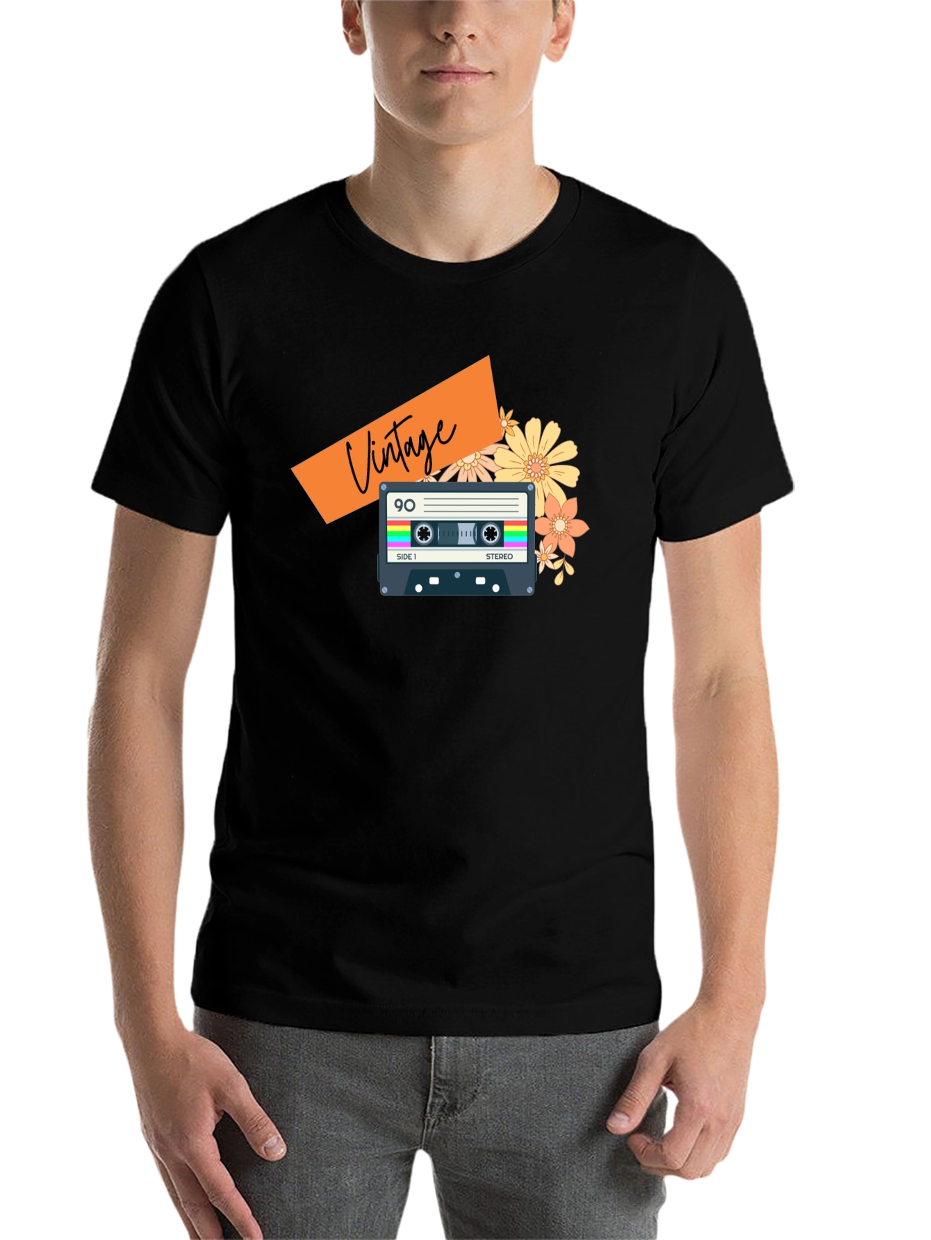 Black Vintage Cassette Tape Graphic Tee - Retro 90s Style view 7